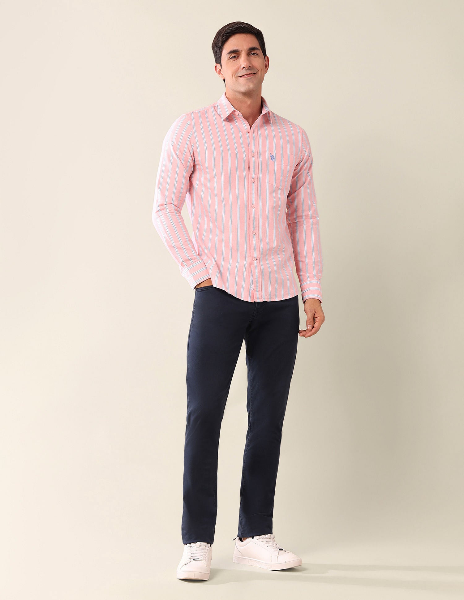 Tailored Fit Striped Shirt Peach - U.S. Polo Assn. India | Large