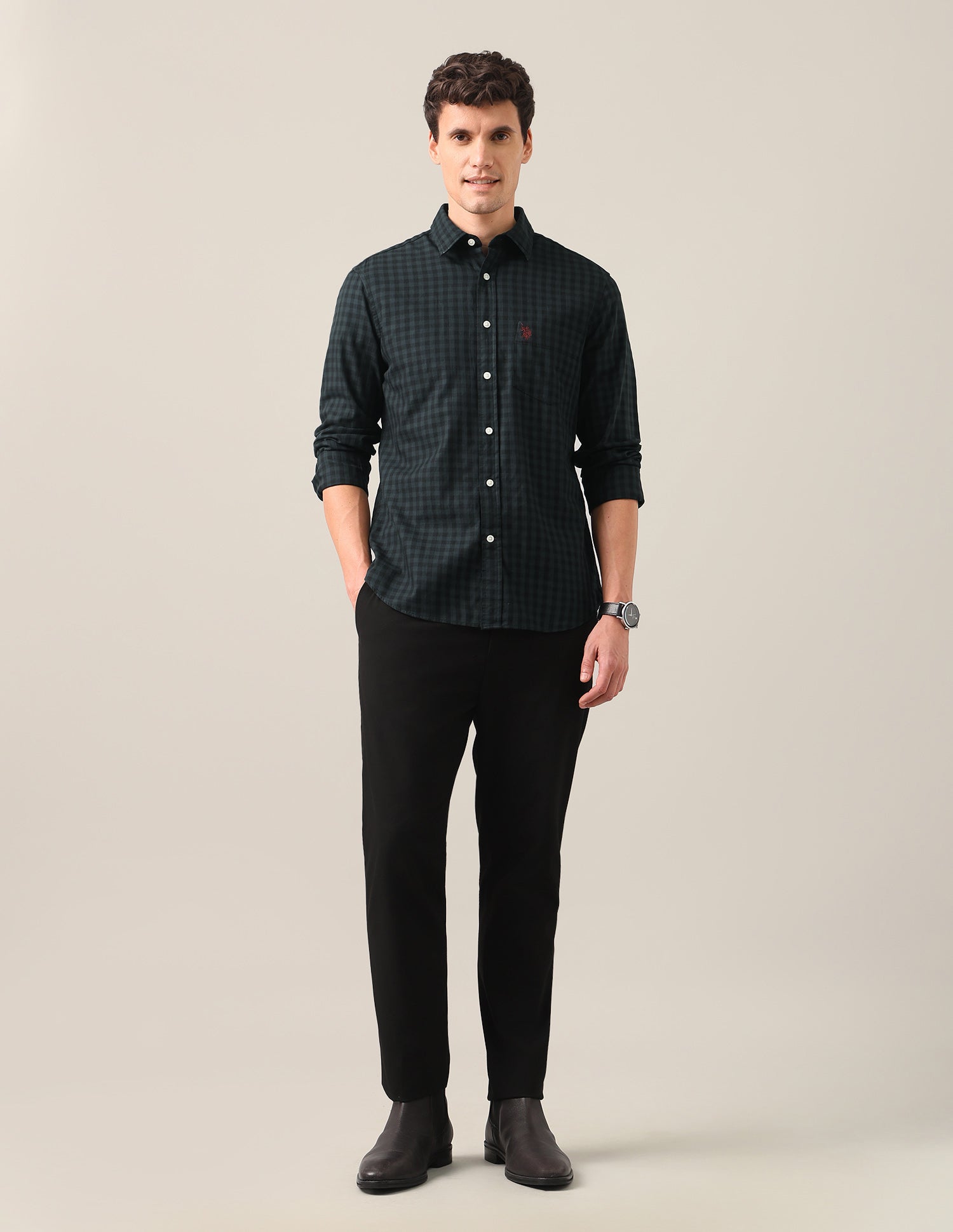 Gingham Checked Twill Shirt Green - U.S. Polo Assn. India | Large