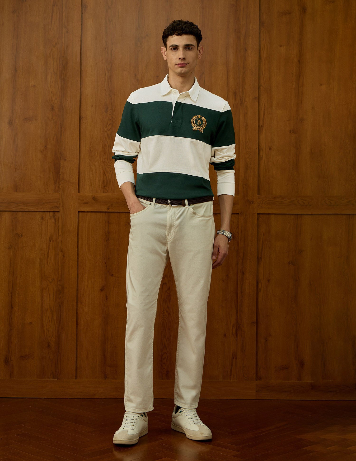 Colourblocked Varsity Polo Shirt Off White - U.S. Polo Assn. India | Large