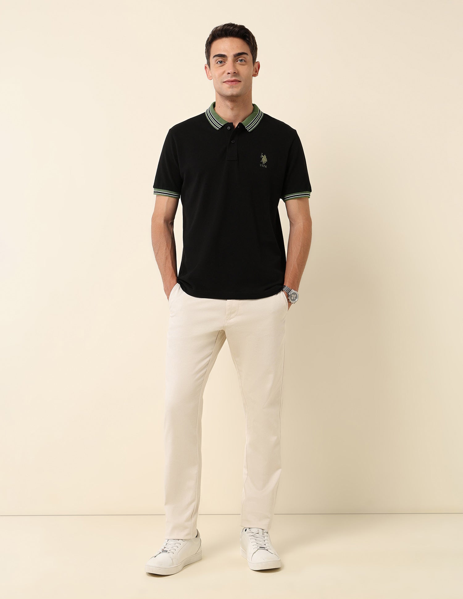 Pure Cotton Slim Fit Polo Shirt Black - U.S. Polo Assn. India | Large