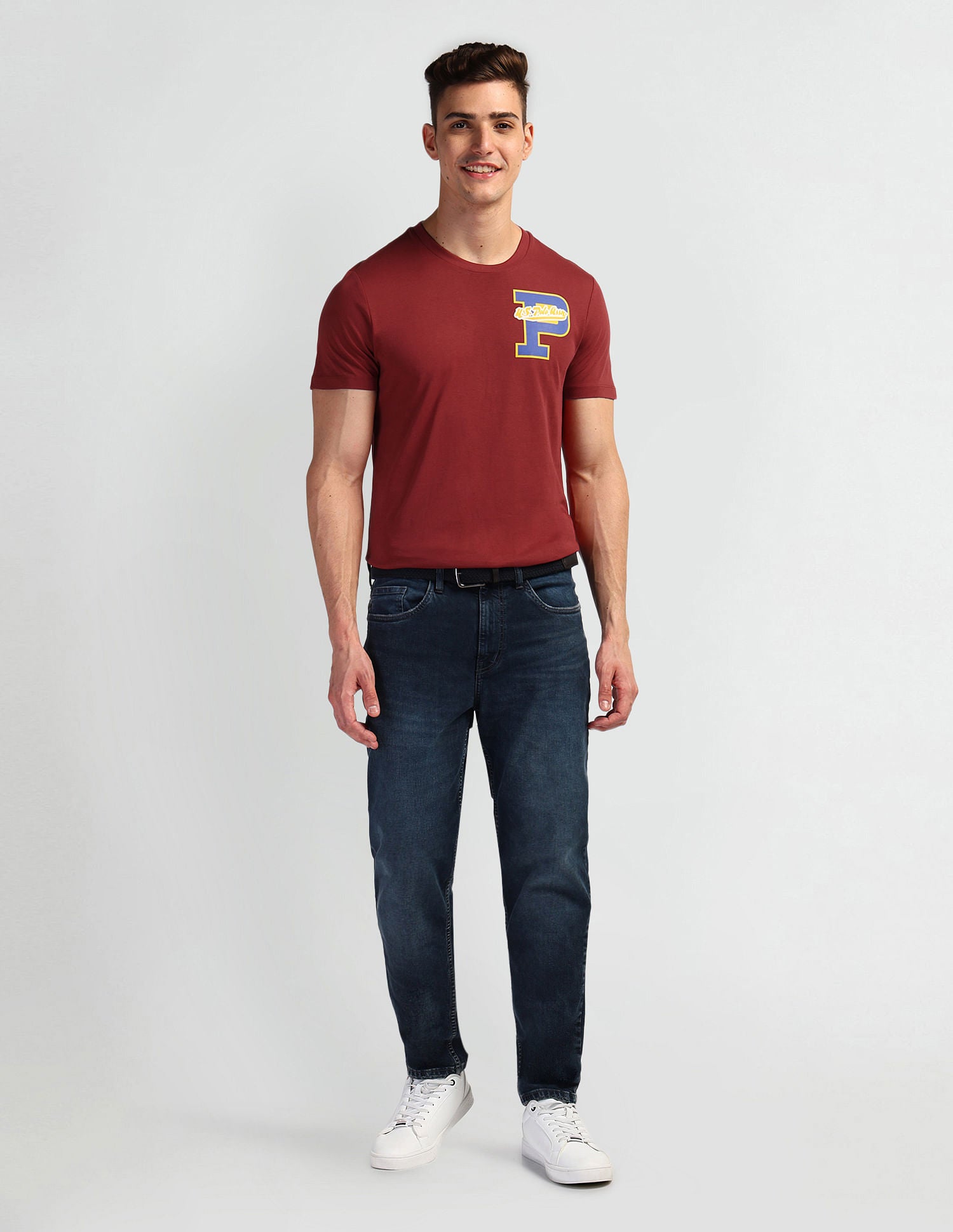 Graphic Print Crew Neck T-Shirt Maroon - U.S. POLO ASSN. | Large