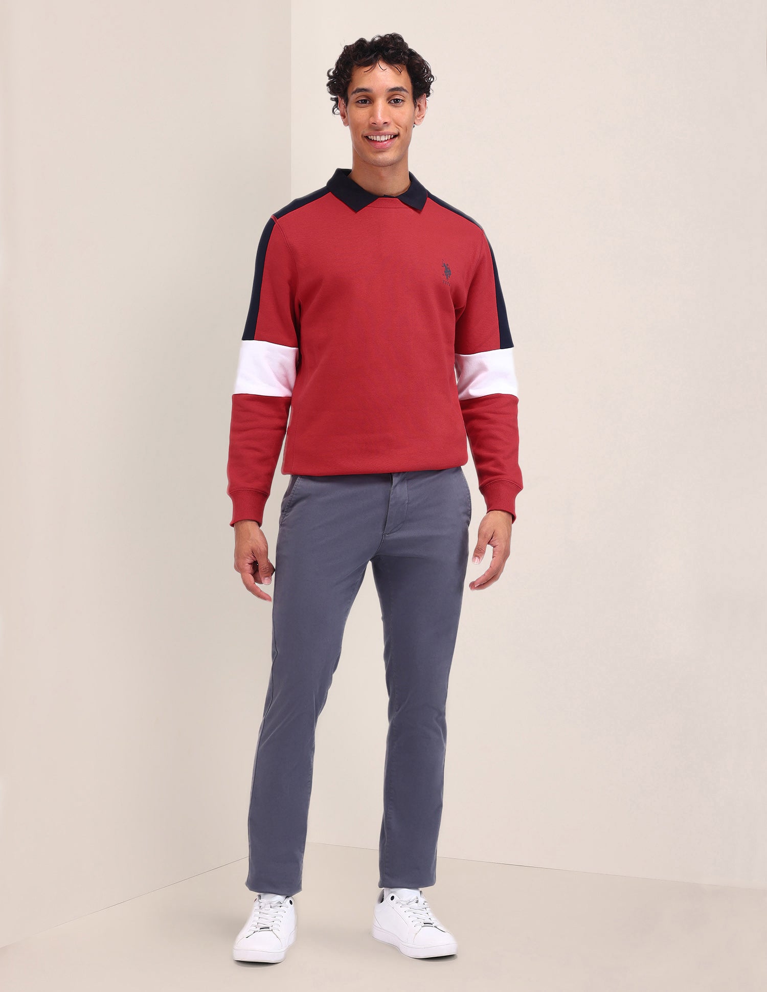 Colour Blocked Regular Fit Sweatshirt Red - U.S. POLO ASSN. | Large