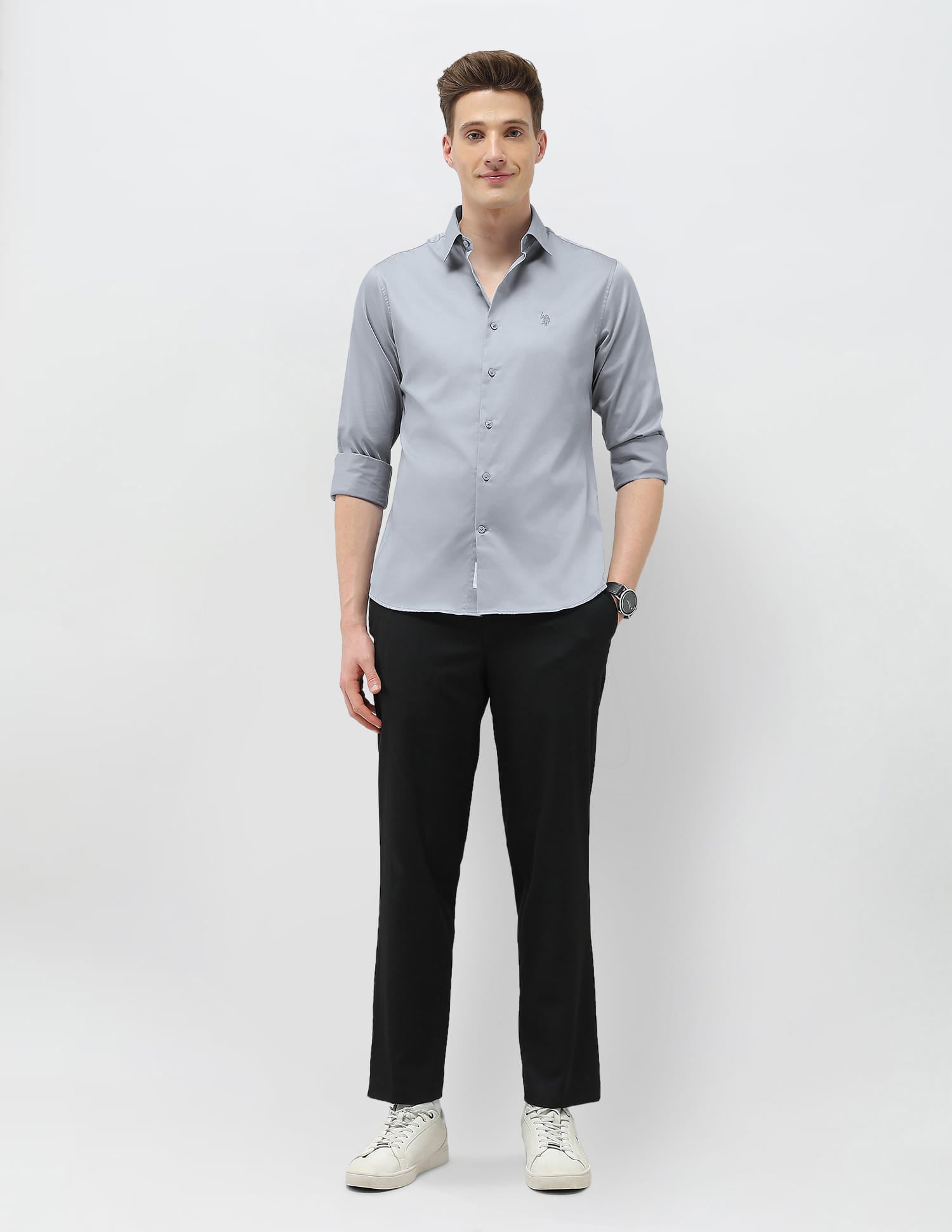 Solid Tailored Fit Shirt Grey - U.S. Polo Assn. India | Large