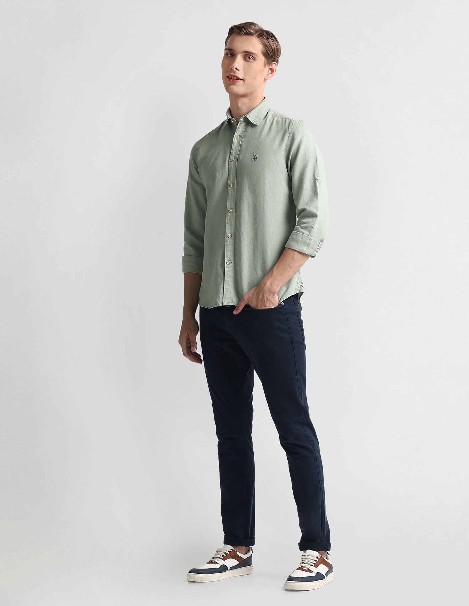 Slim Fit Solid Shirt Light Green - U.S. Polo Assn. India | Large