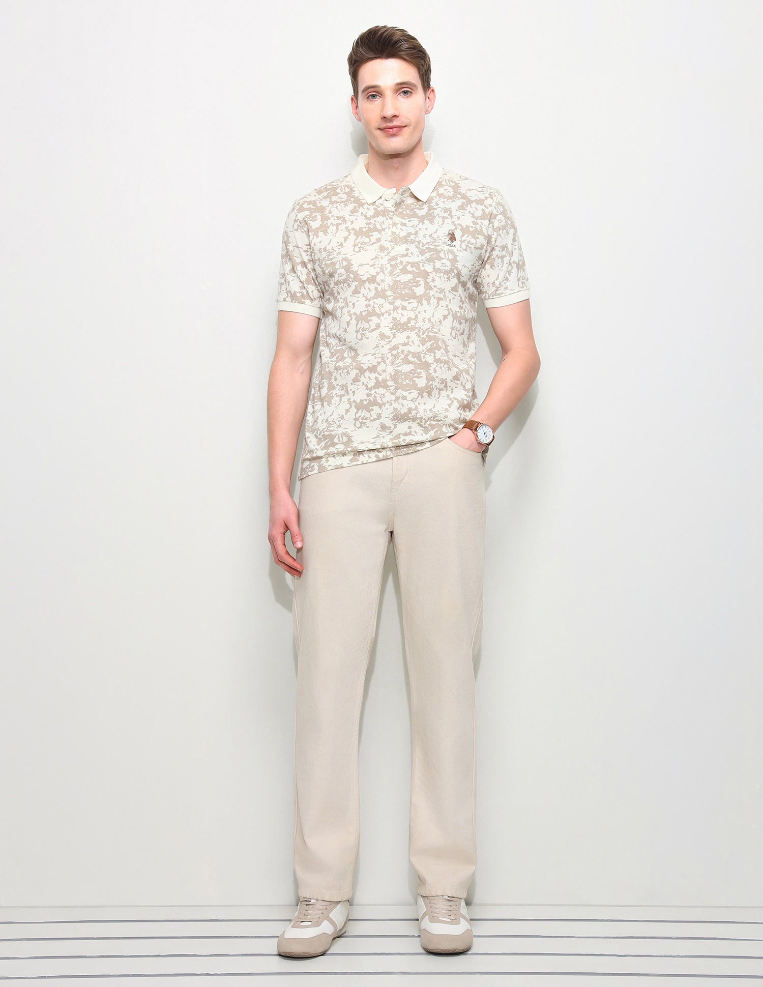 All Over Printed Slim Fit Polo Shirt Light Brown - U.S. Polo Assn. India | Large