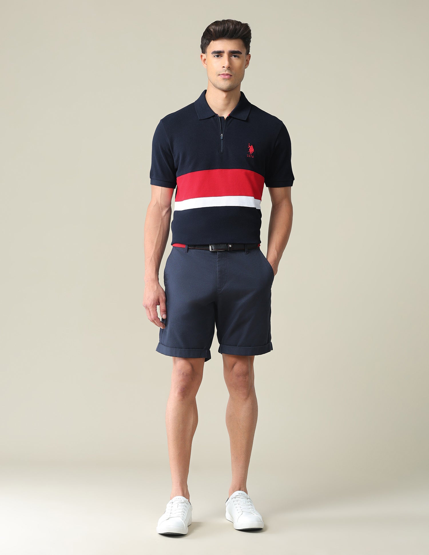 Colour Block Slim Polo Shirt Navy - U.S. POLO ASSN. | Large