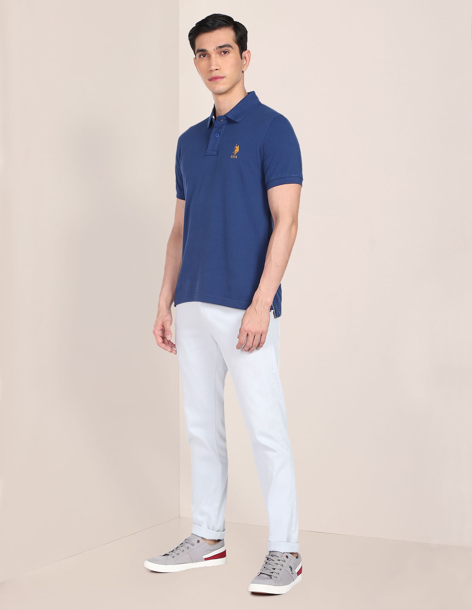 Solid Pique Knit Polo Shirt Dark Blue - U.S. POLO ASSN. | Large