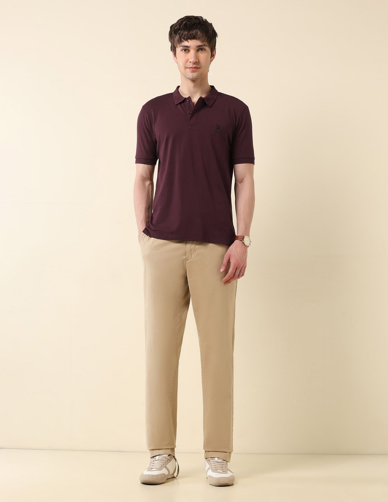 Solid Slim Fit Varsity Polo Shirt Maroon - U.S. Polo Assn. India | Large