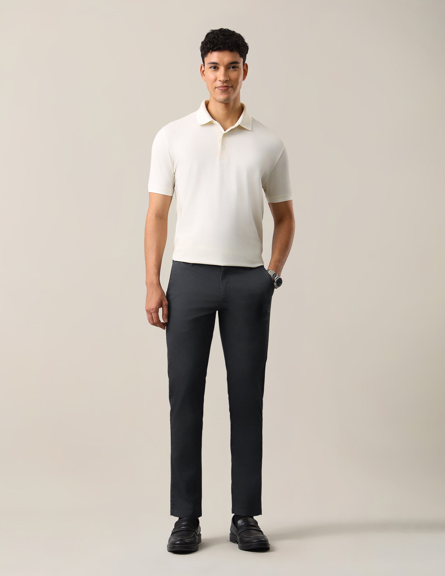 Denver Slim Fit Dobby Trousers Charcoal - U.S. Polo Assn. India | Large