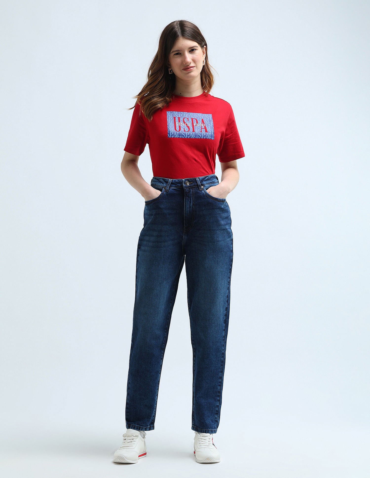 High Rise Mom Fit Jeans Dark Blue - U.S. POLO ASSN. | Large