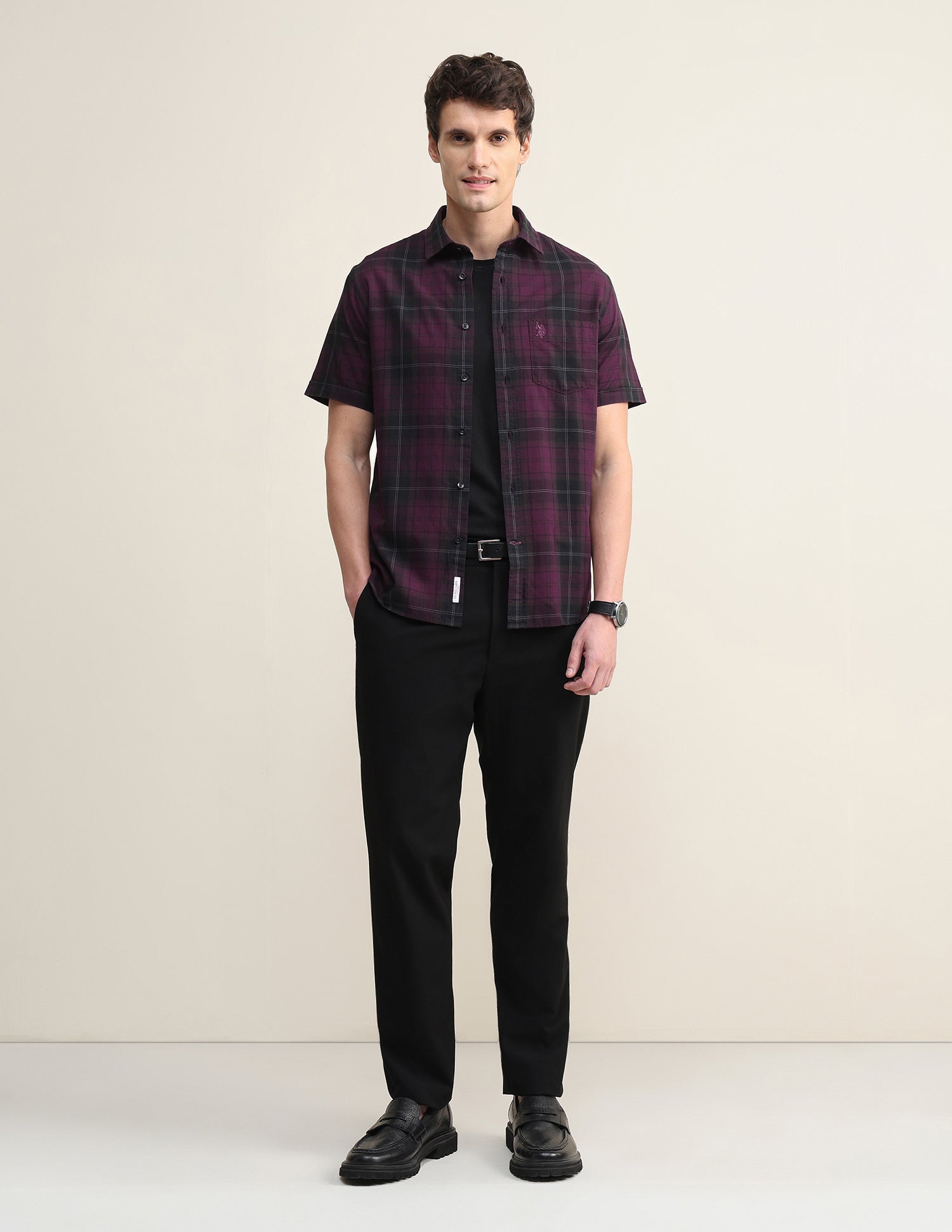 Plaid Checked Regular Fit Shirt Wine - U.S. Polo Assn. India | Large