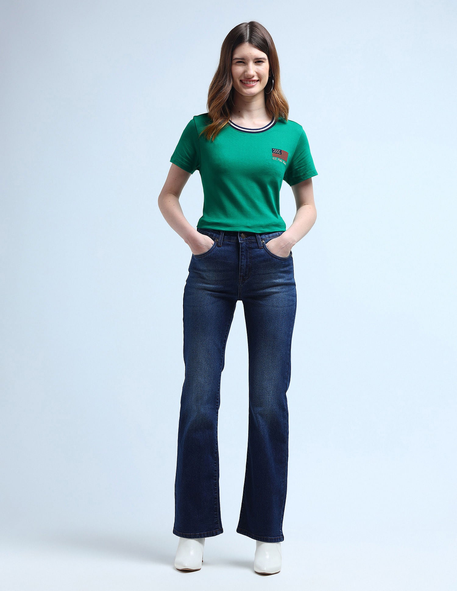 Flag Embroidered Tipped Neck T-Shirt Green - U.S. POLO ASSN. | Large