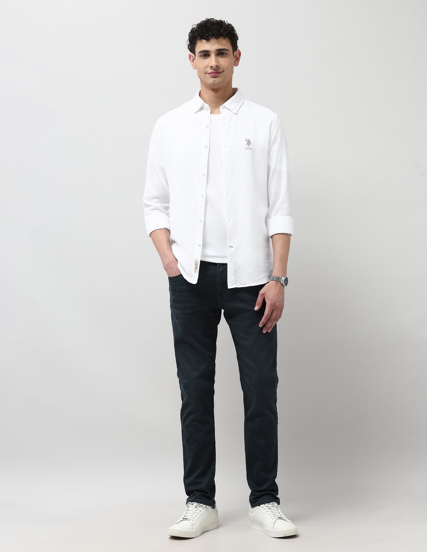 Dobby Slim Fit Shirt White - U.S. POLO ASSN. | Large