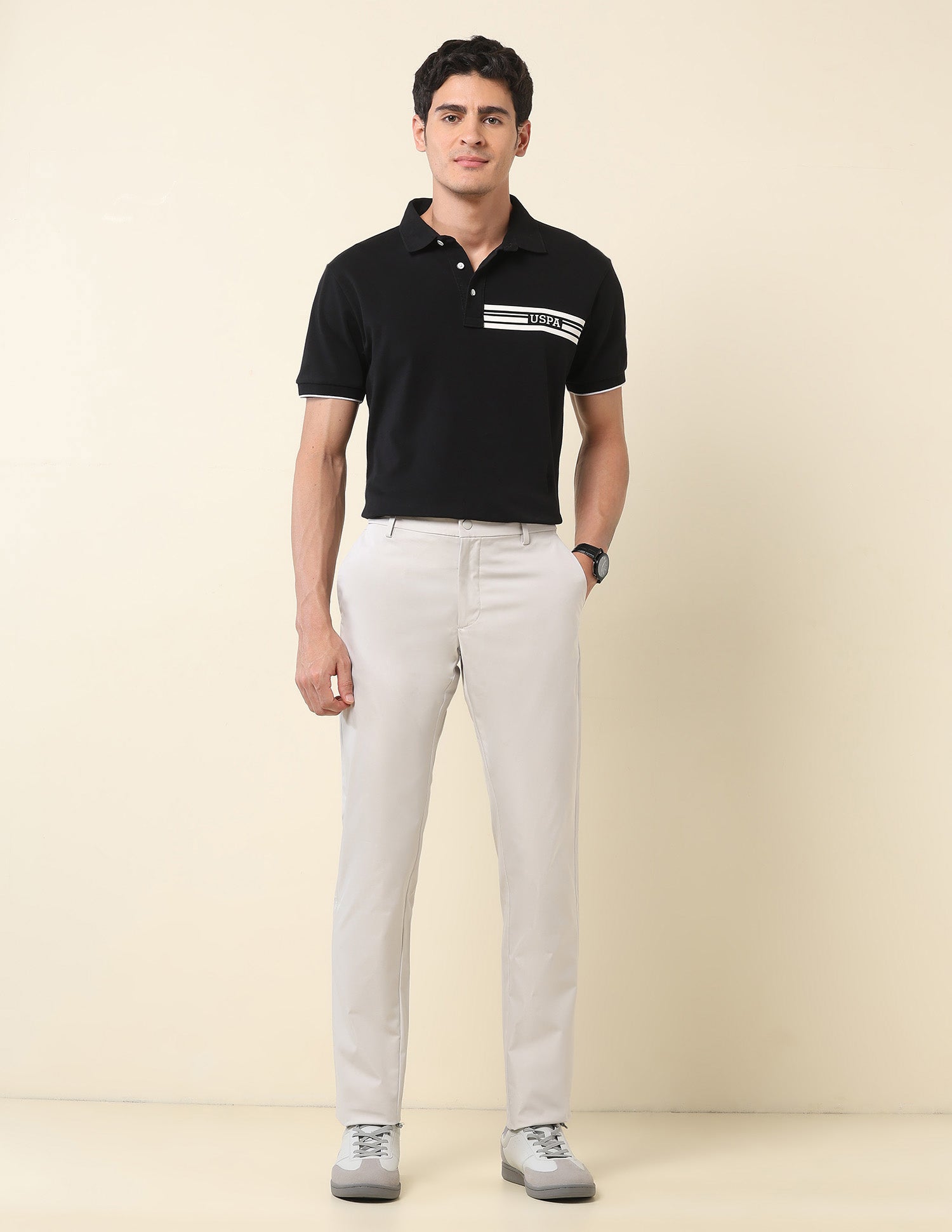Austin Slim Fit Twill Trousers Light Grey - U.S. Polo Assn. India | Large