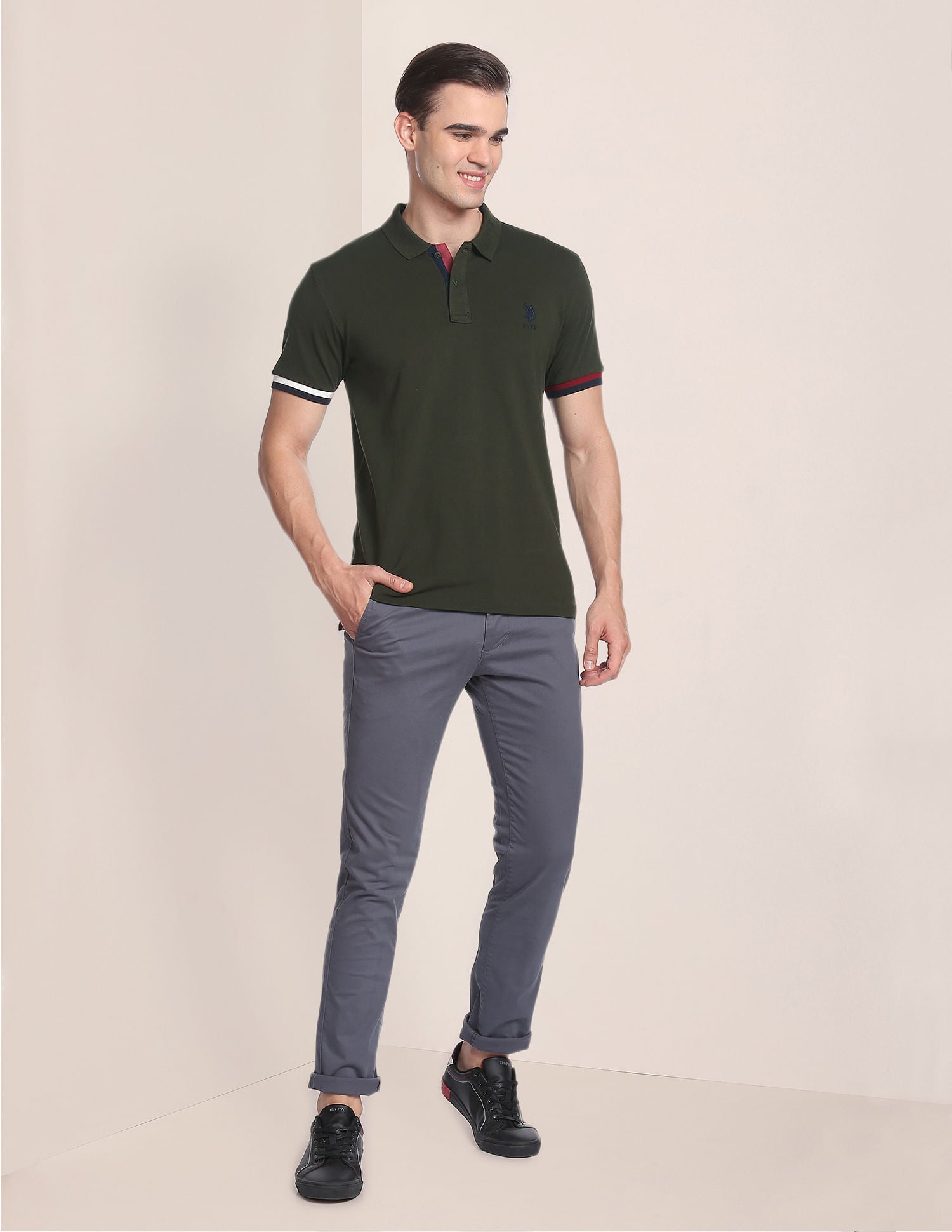 Solid Pique Stretch Polo Shirt Olive - U.S. Polo Assn. India | Large