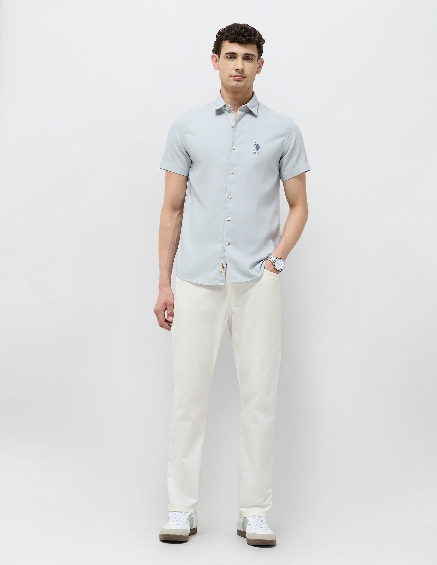 Textured Regular Fit Dobby Shirt Light Blue - U.S. Polo Assn. India | Large