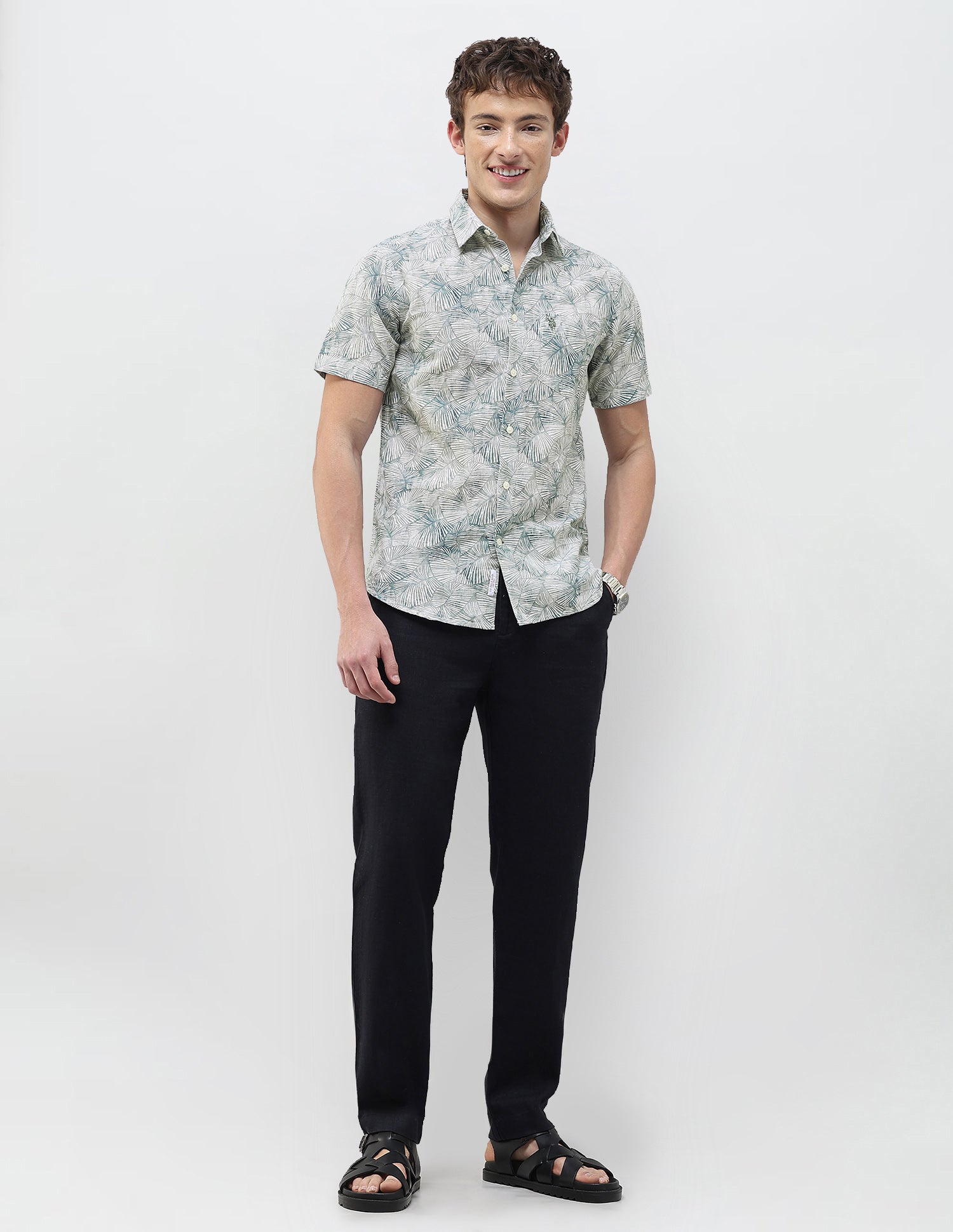 Tropical Printed Regular Fit Shirt Olive - U.S. Polo Assn. India | Large