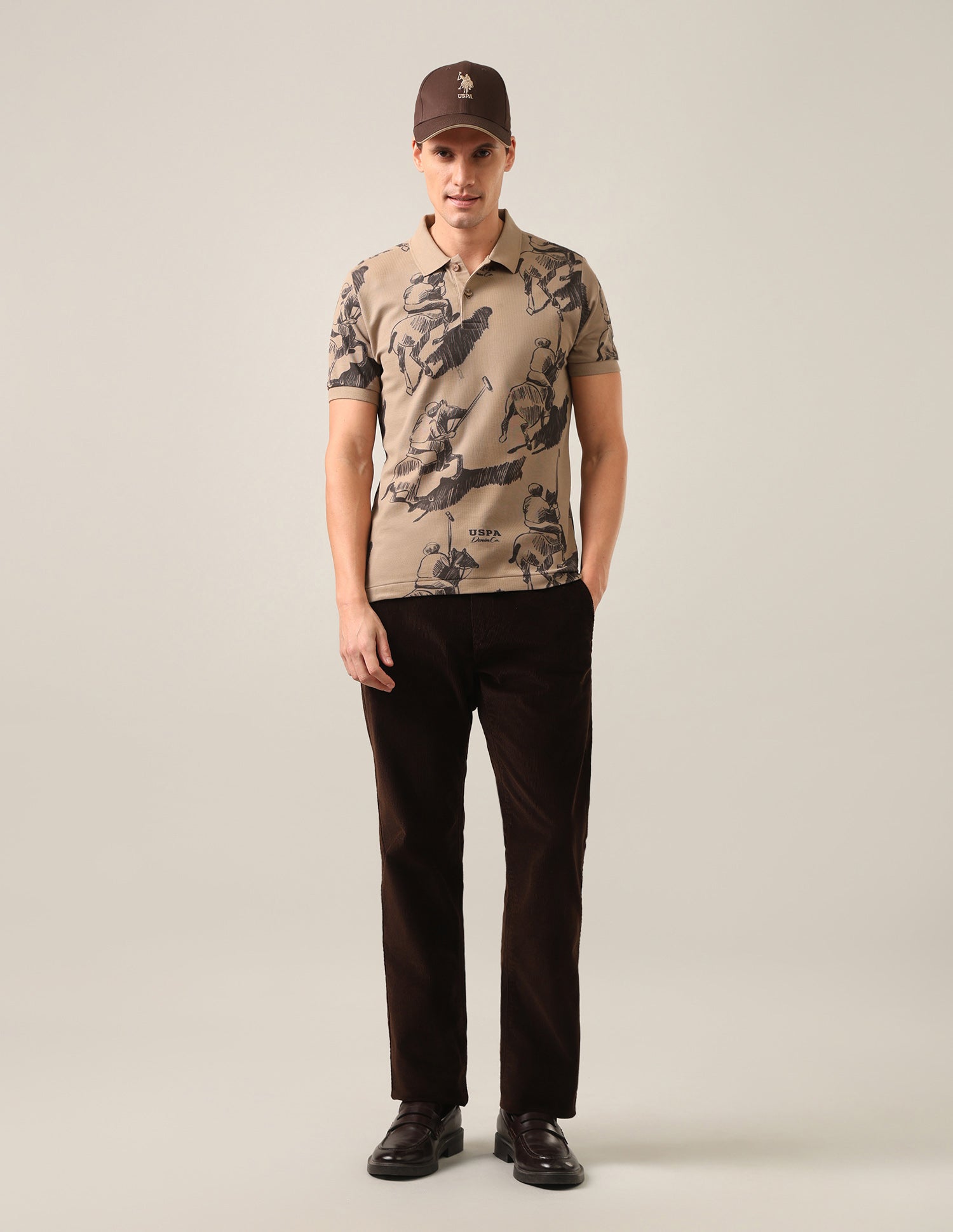 Graphic Brand Printed Slim Fit Polo Shirt Brown - U.S. Polo Assn. India | Large