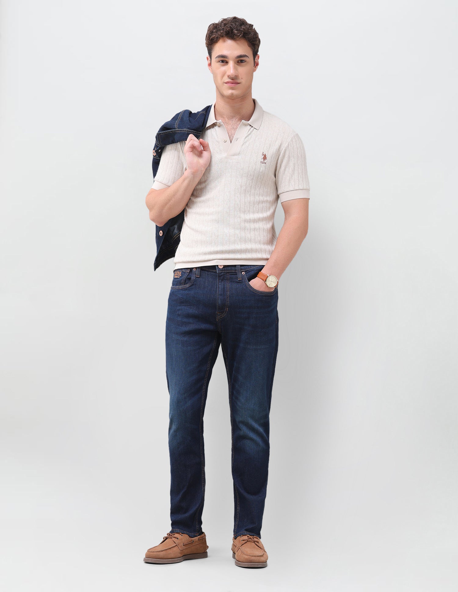 Cole Comfort Cropped Fit Blue Jeans Dark Indigo - U.S. Polo Assn. India | Large