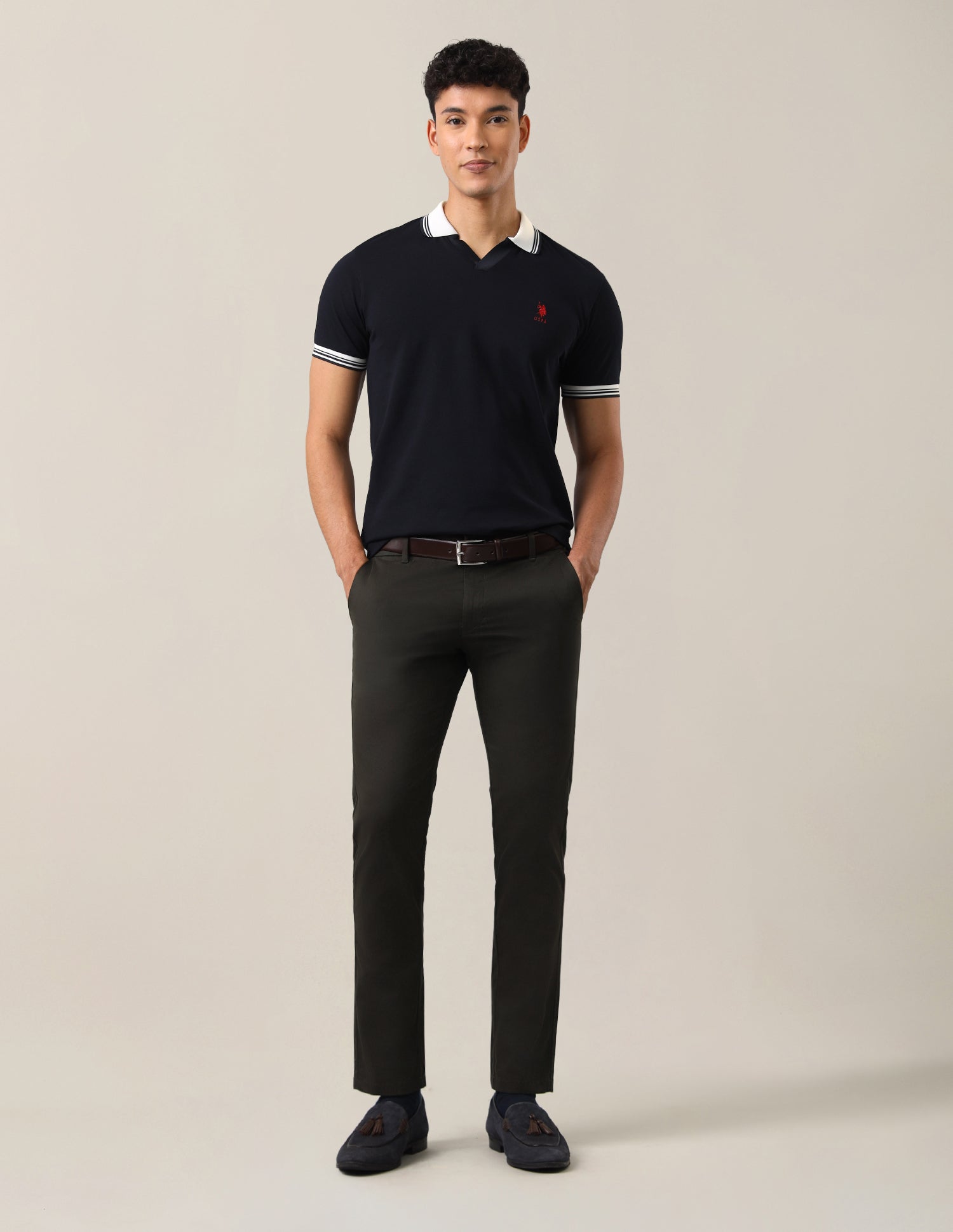 Denver Slim Fit Dobby Trousers Olive - U.S. Polo Assn. India | Large