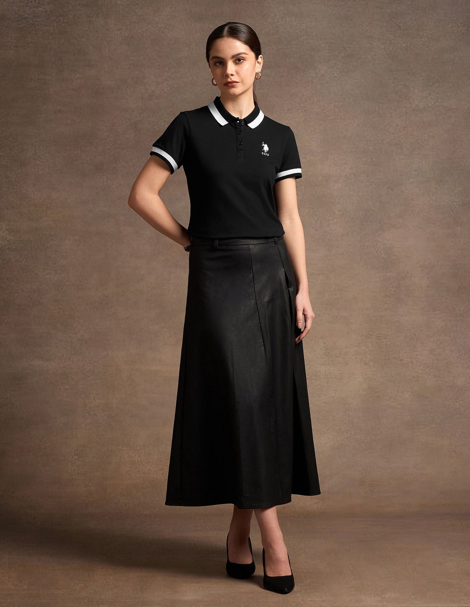 Broad Tipped Collar Solid Polo Shirt Black - U.S. POLO ASSN. | Large