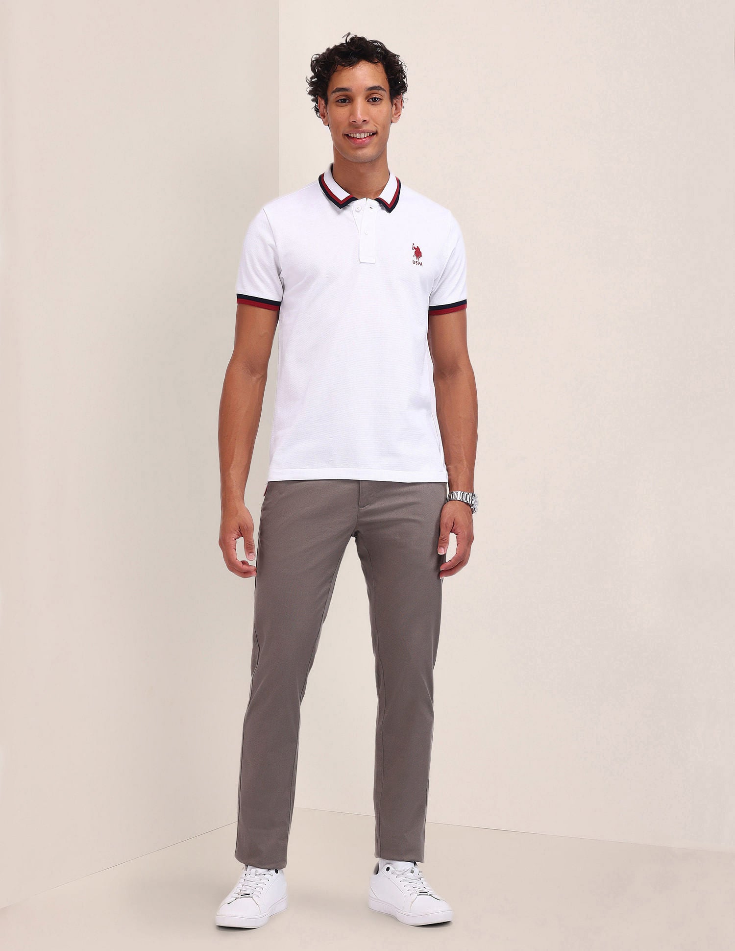 Slim Fit Solid Polo Shirt White - U.S. Polo Assn. India | Large