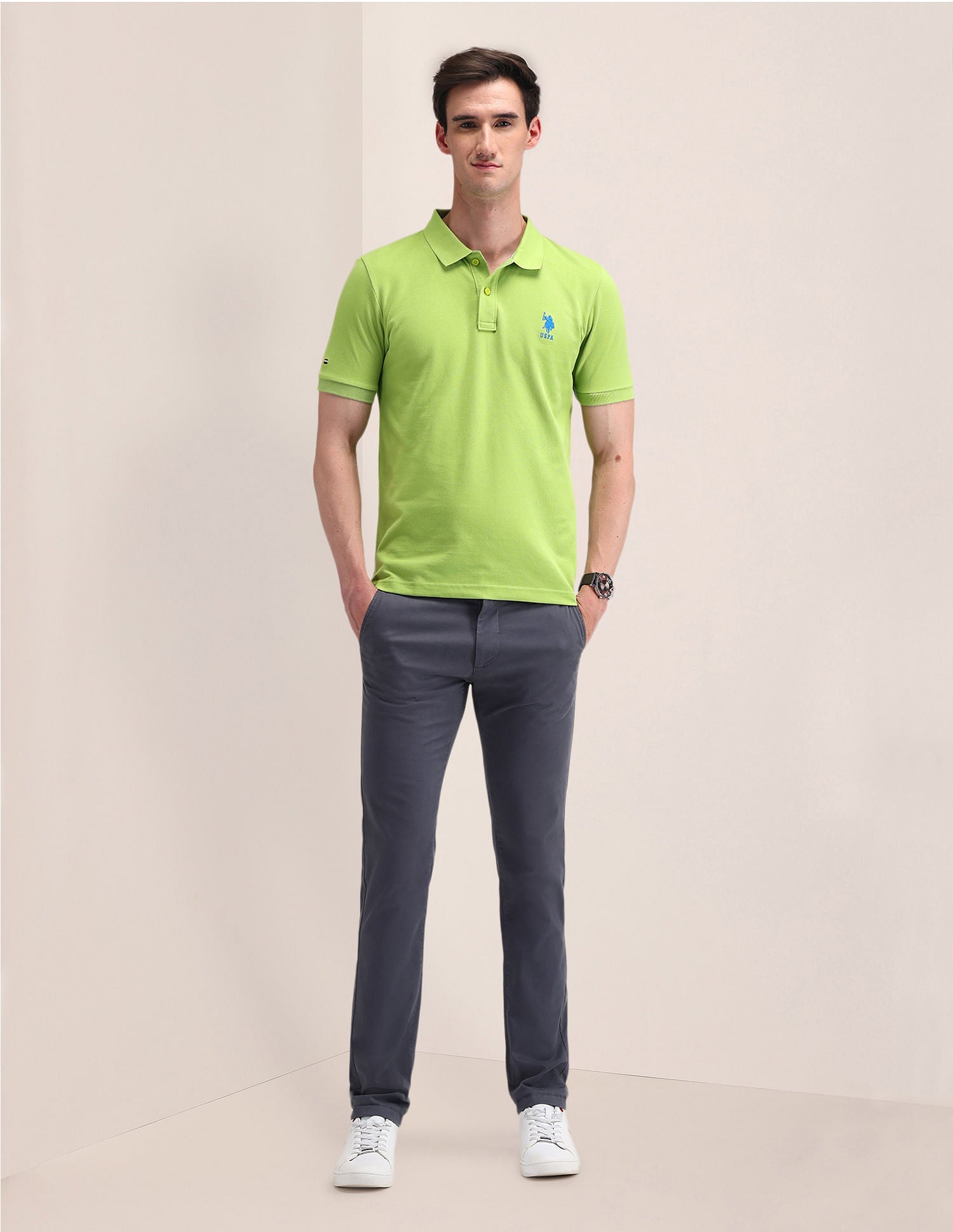 Solid Slim Fit Cotton Polo Shirt Green - U.S. POLO ASSN. | Large