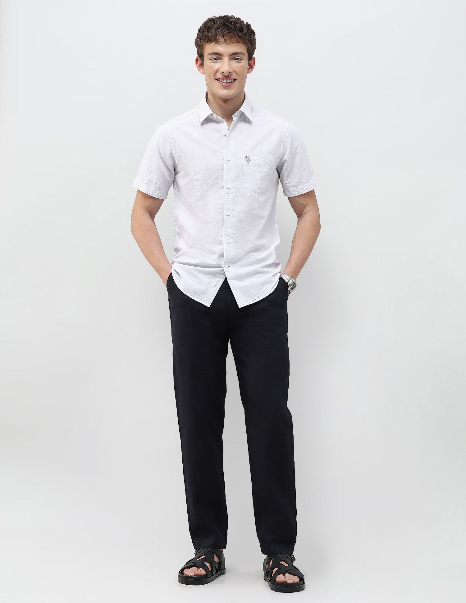 Solid Regular Fit Shirt Light Grey - U.S. Polo Assn. India | Large