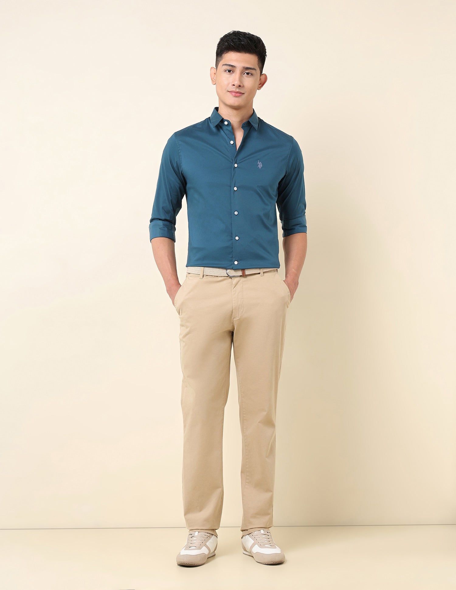 Tailored Fit Solid Shirt Teal - U.S. Polo Assn. India | Large