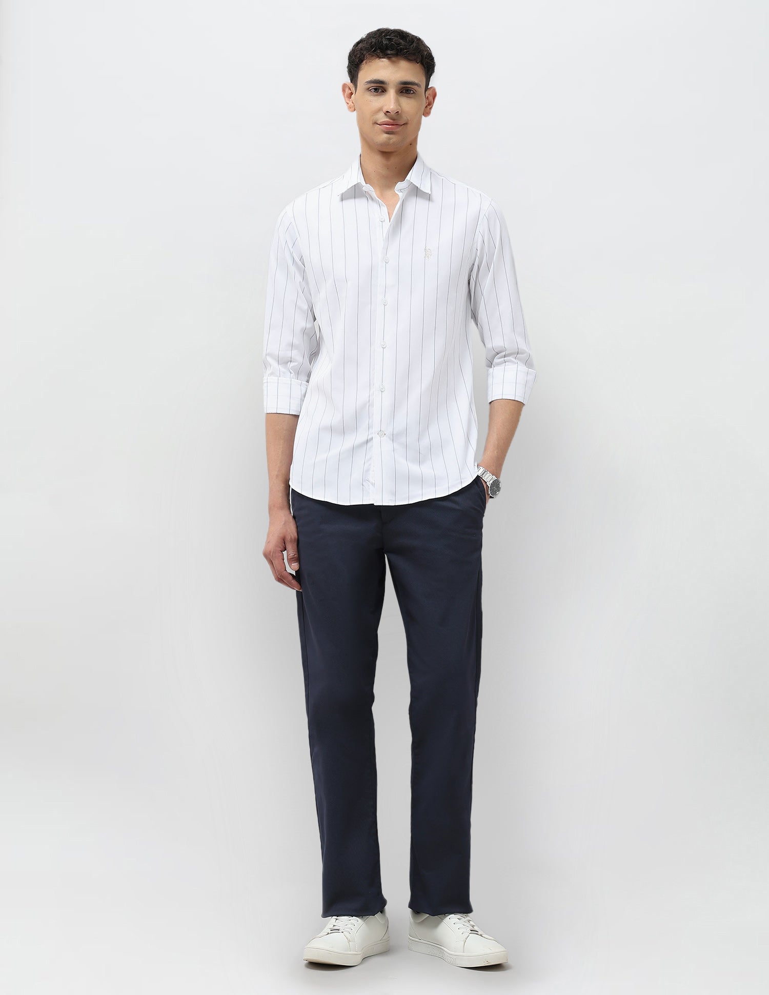 Vertical Striped Tailored Fit Shirt White - U.S. POLO ASSN. | Large