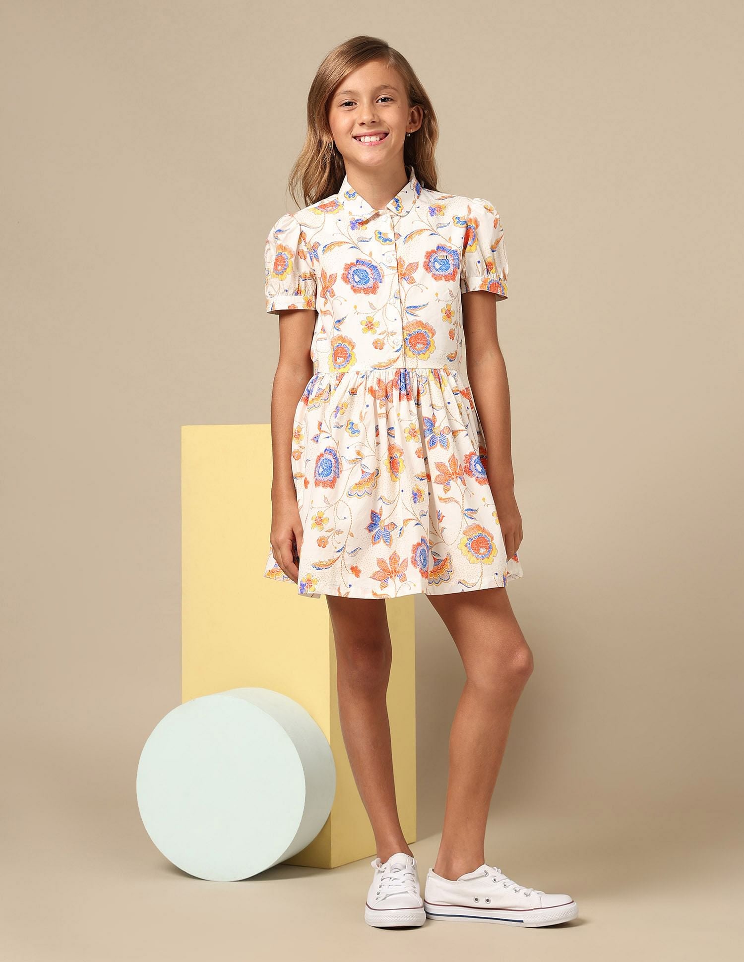 Girls Flare Printed Shirt Dress Multi Melange - U.S. POLO ASSN. | Large