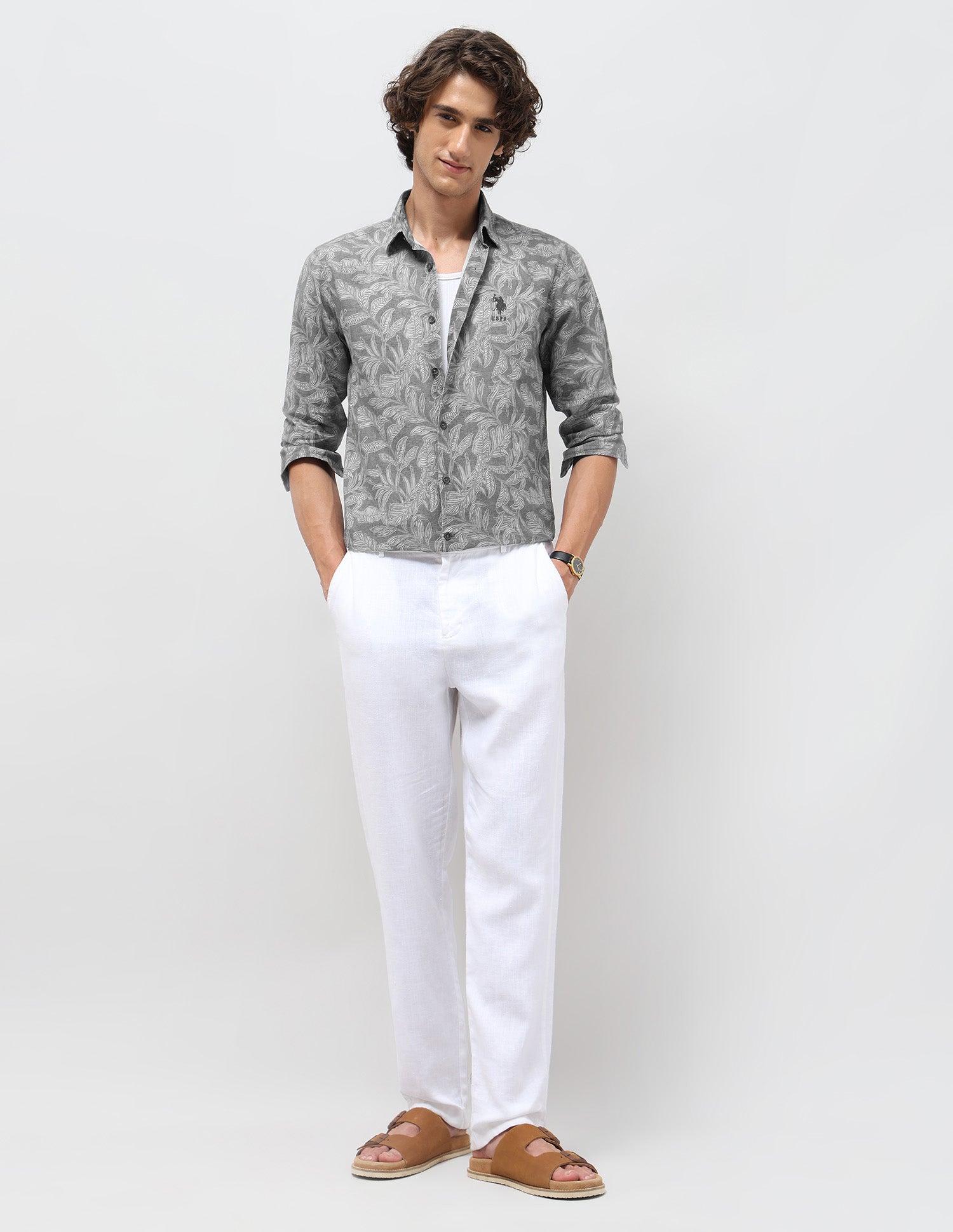 Tropical Printed Regular Fit Shirt Grey - U.S. POLO ASSN. | Large