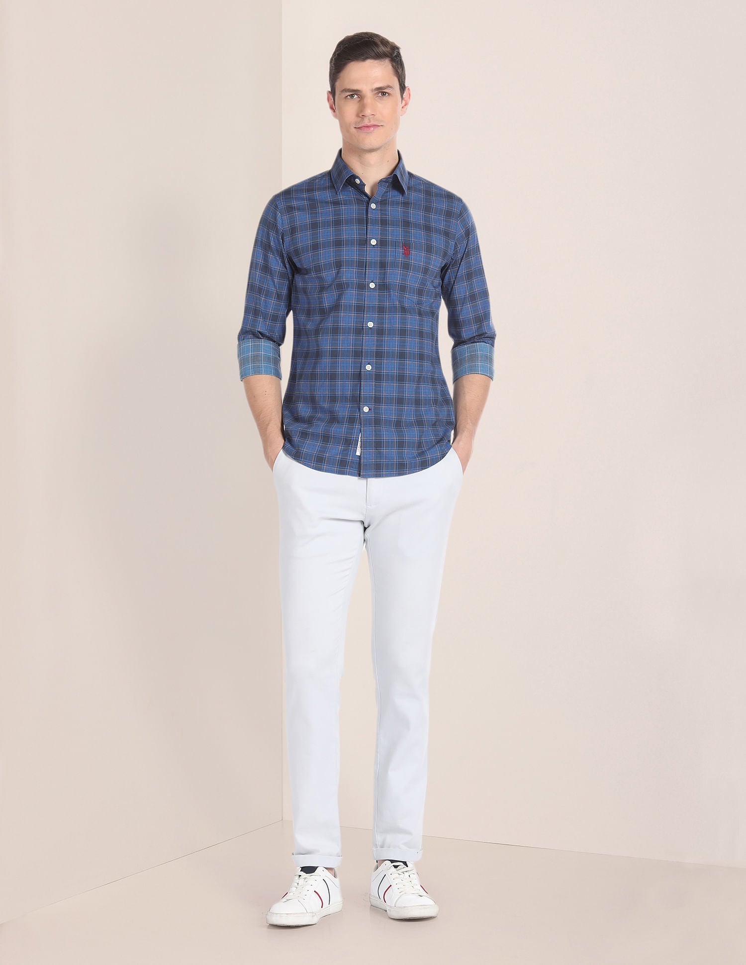 Tartan Check Cotton Shirt Dark Blue - U.S. Polo Assn. India | Large