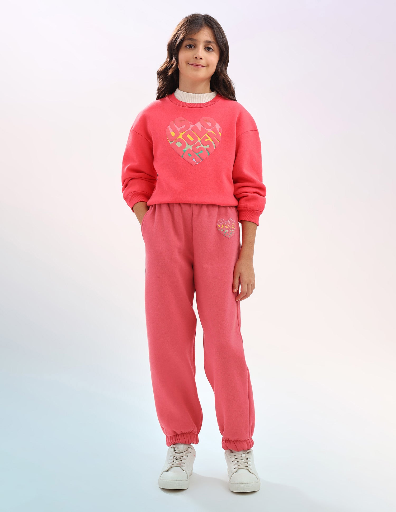 Girls Solid Regular Fit Joggers Coral - U.S. POLO ASSN. | Large