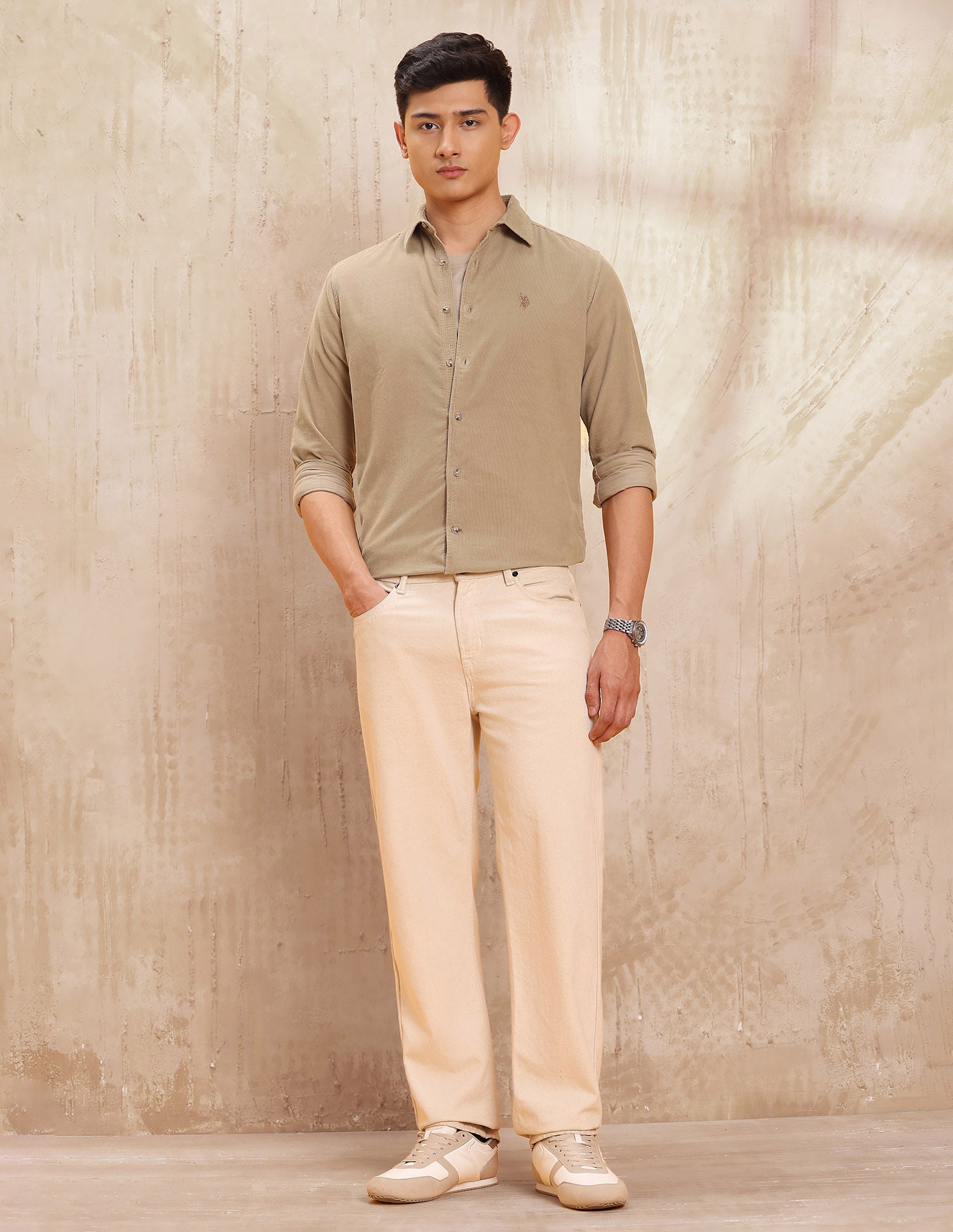 Pure Cotton Slim Fit Shirt Light Khakhi - U.S. POLO ASSN. | Large