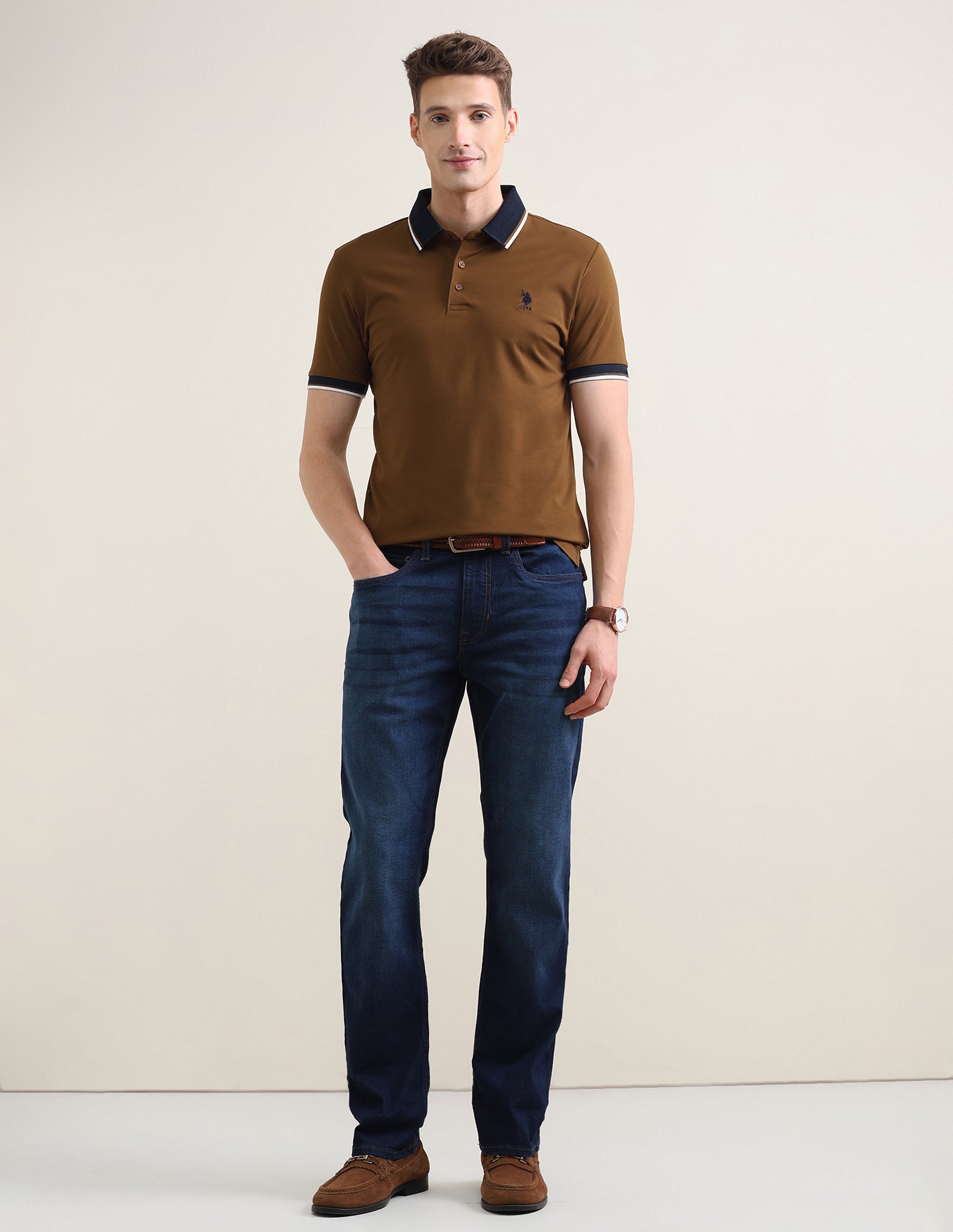 Solid Slim Fit Polo Shirt Gold - U.S. Polo Assn. India | Large