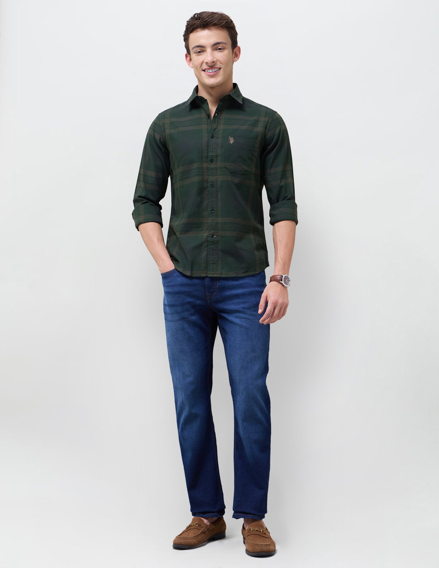 Tartan Checked Regular Fit Shirt Dark Olive - U.S. Polo Assn. India | Large