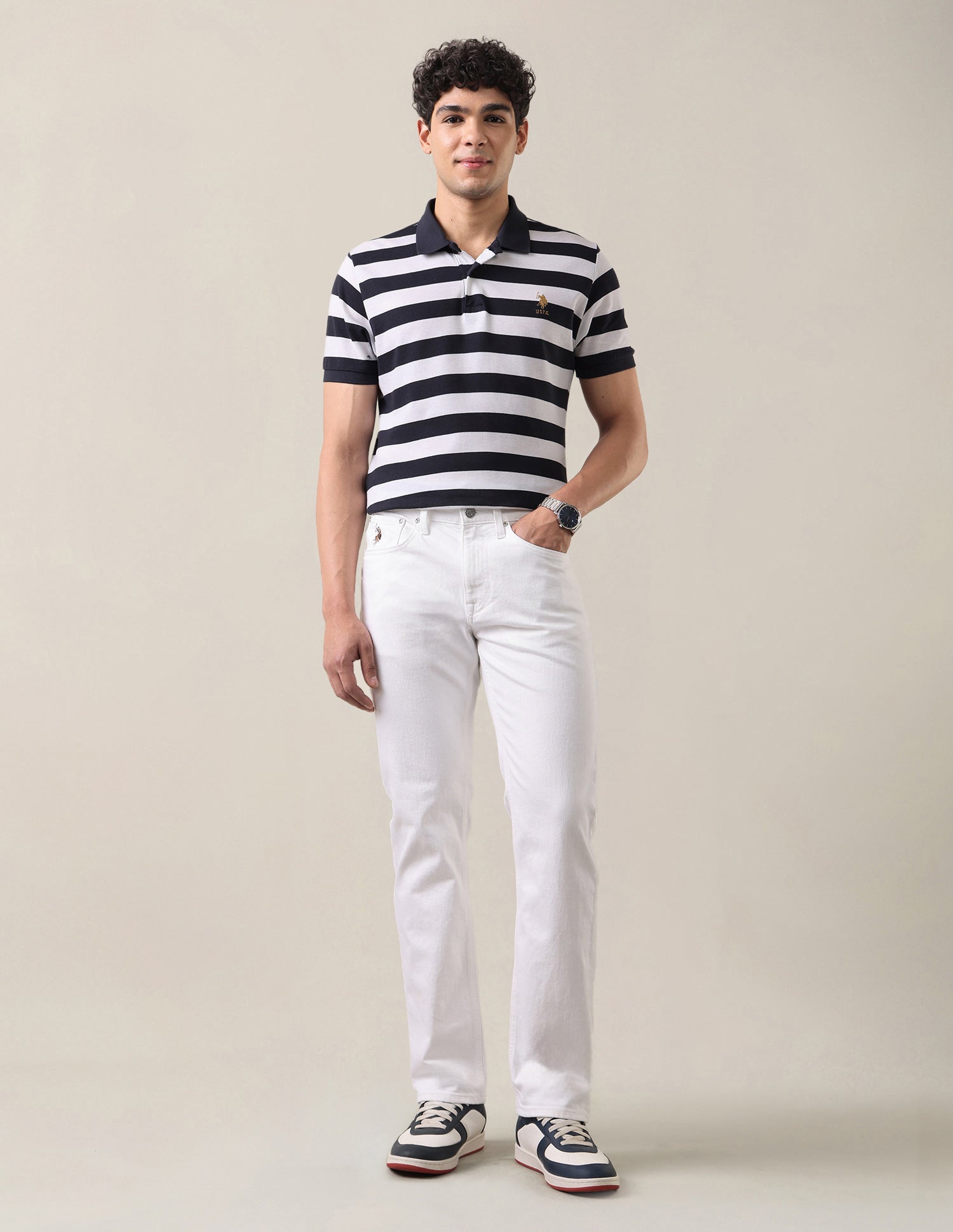 Harold Slim Straight Fit White Jeans White - U.S. Polo Assn. India | Large