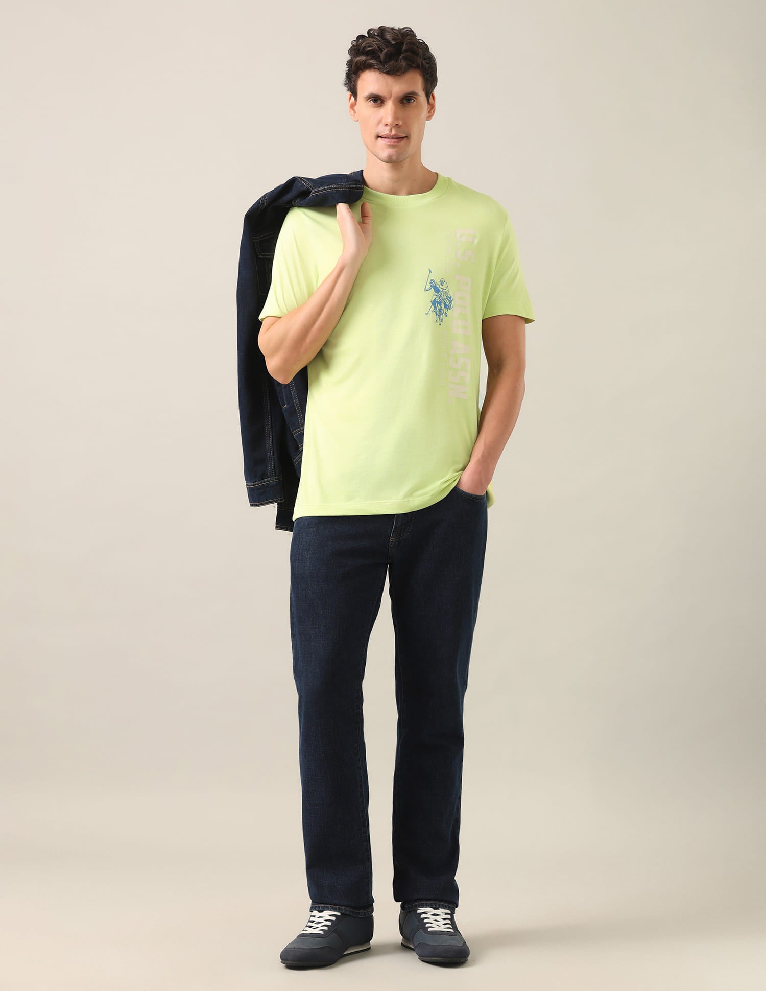 Typographic Brand Printed Regular Fit T-Shirt Green - U.S. Polo Assn. India | Large