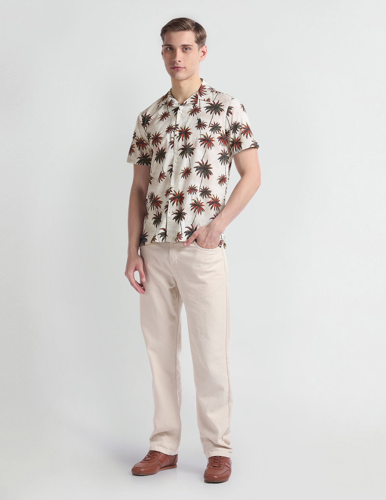 Tropical Print Cotton Shirt Light Grey - U.S. Polo Assn. India | Large