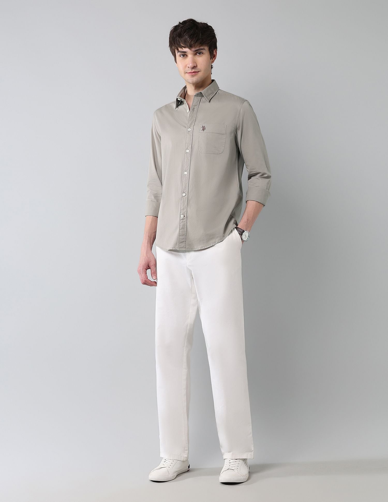Pure Cotton Twill Shirt Light Khaki - U.S. Polo Assn. India | Large