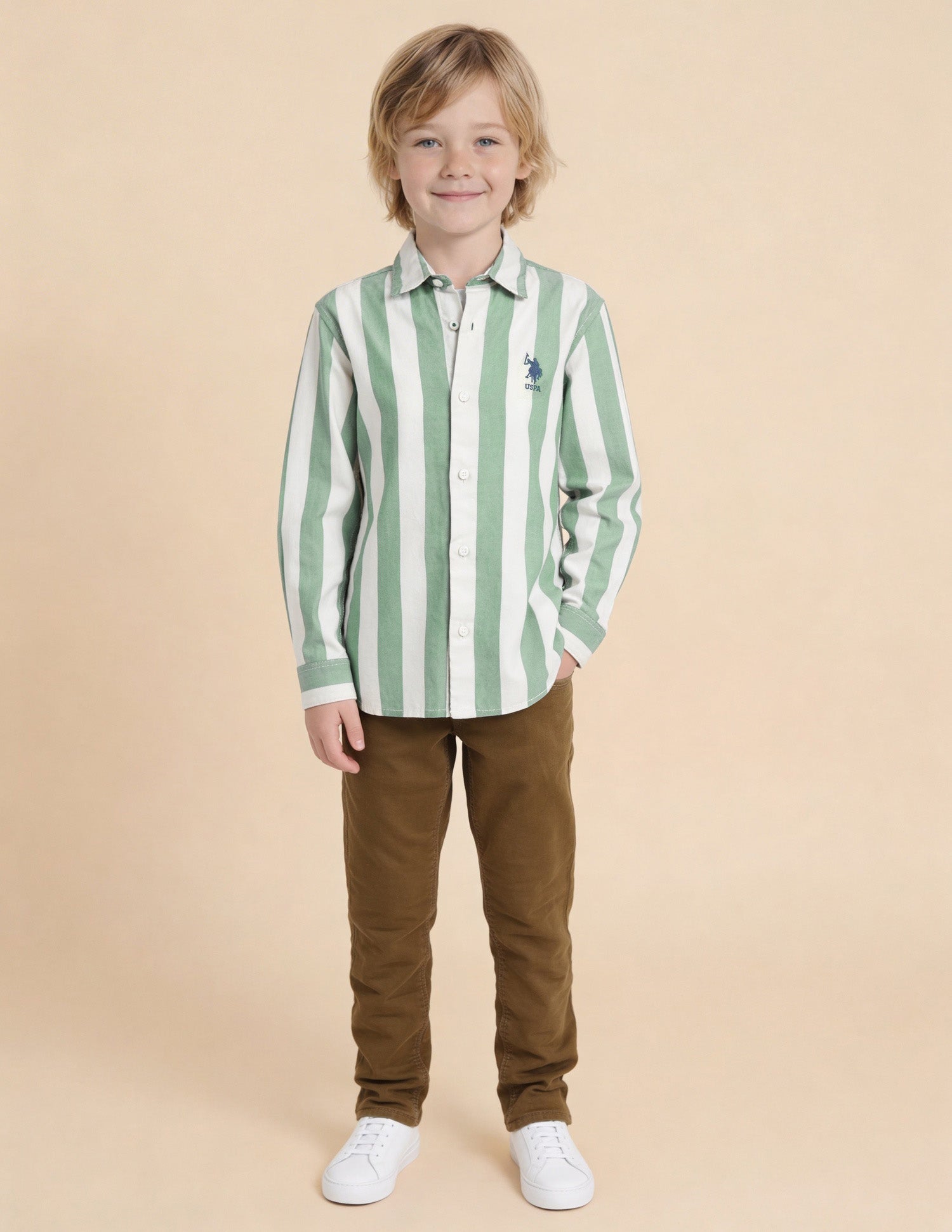 Vertical Striped Twill Shirt Green - U.S. Polo Assn. India | Large