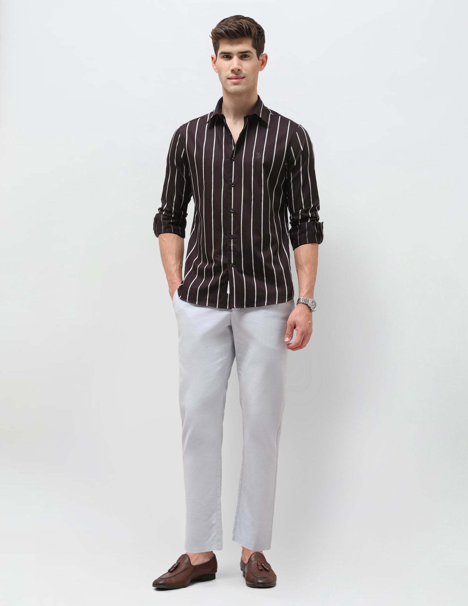 Satin Vertical Striped Shirt Burgundy - U.S. Polo Assn. India | Large