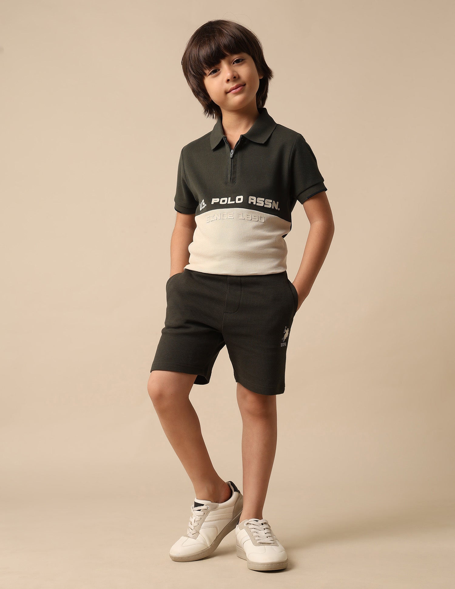 Boys Colour Blocked Brand Embossed Polo Shirt Olive - U.S. POLO ASSN. | Large