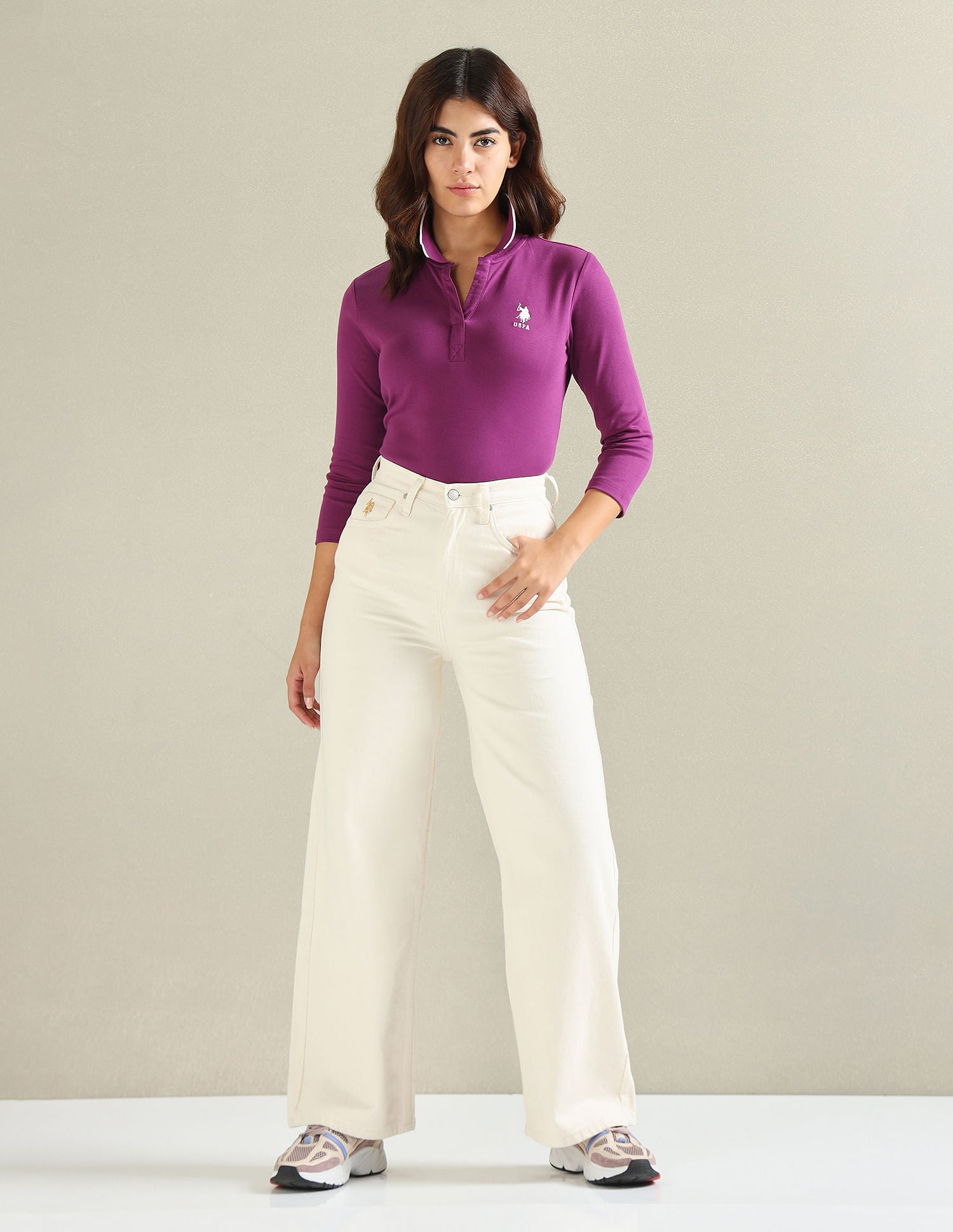 Tipped Collar Solid Polo Shirt Purple - U.S. POLO ASSN. | Large