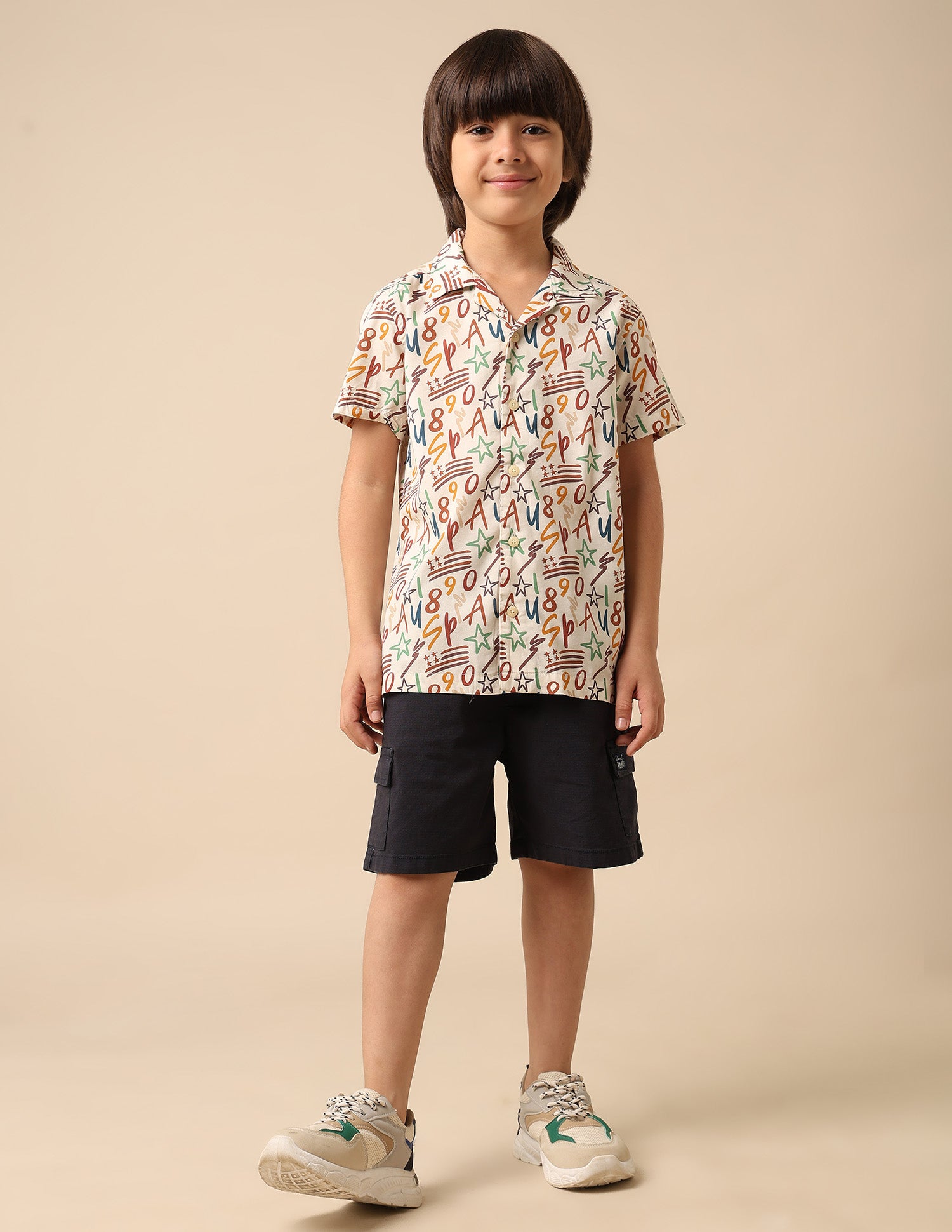 Boys All Over Printed Cuban Shirt Off White - U.S. POLO ASSN. | Large