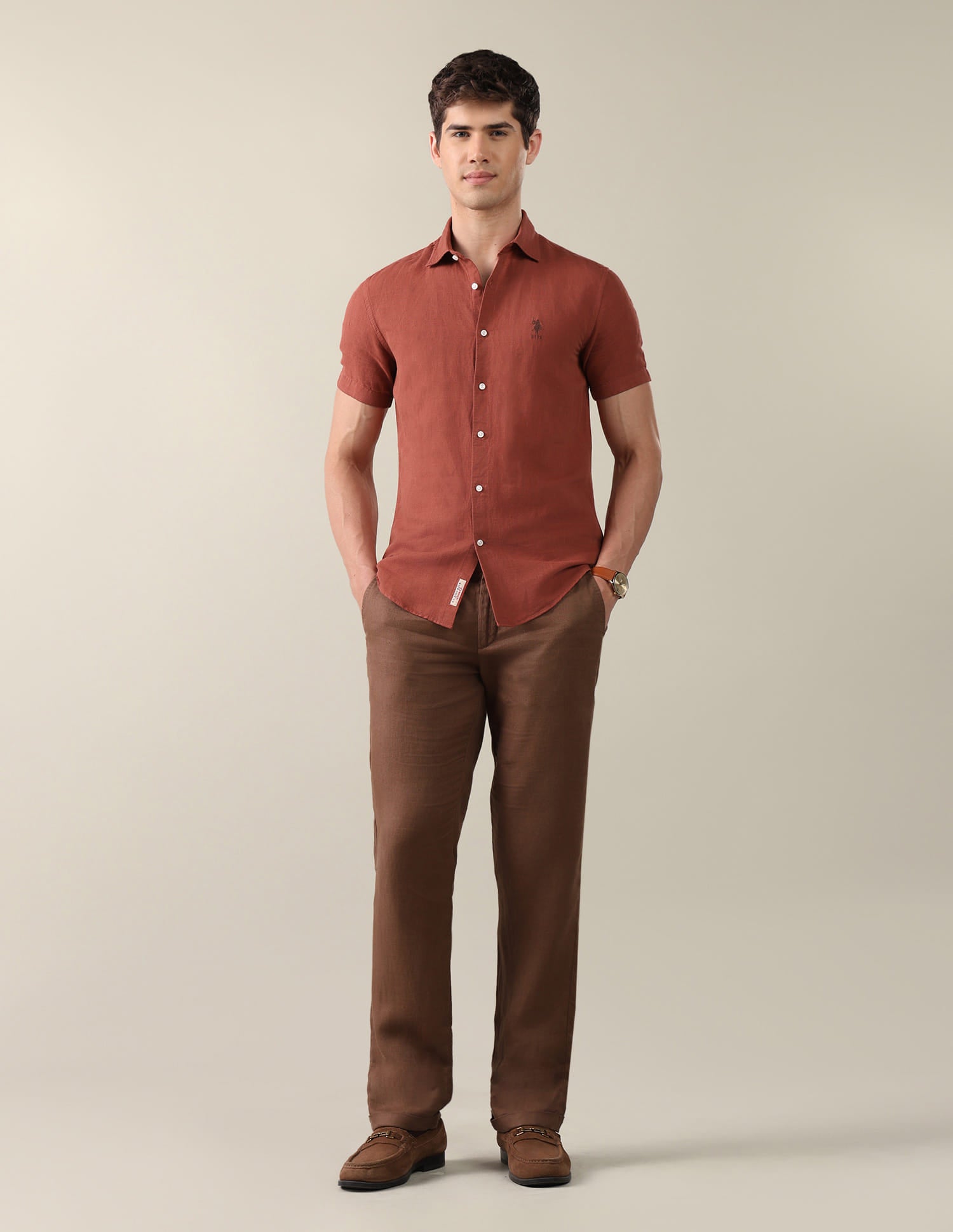 Solid Regular Fit Shirt Brown - U.S. Polo Assn. India | Large