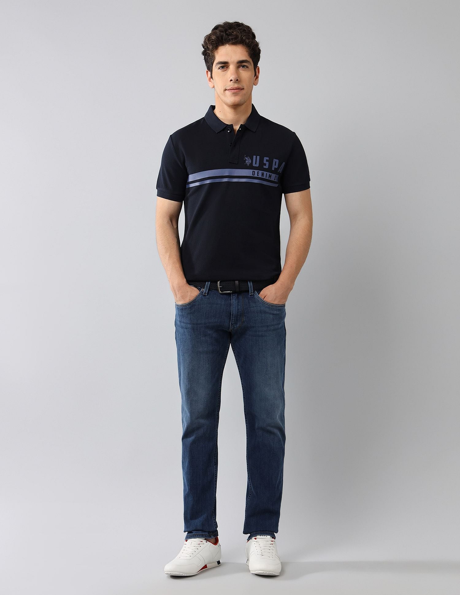 Brand Printed Muscle Fit Polo Shirt Navy - U.S. POLO ASSN. | Large