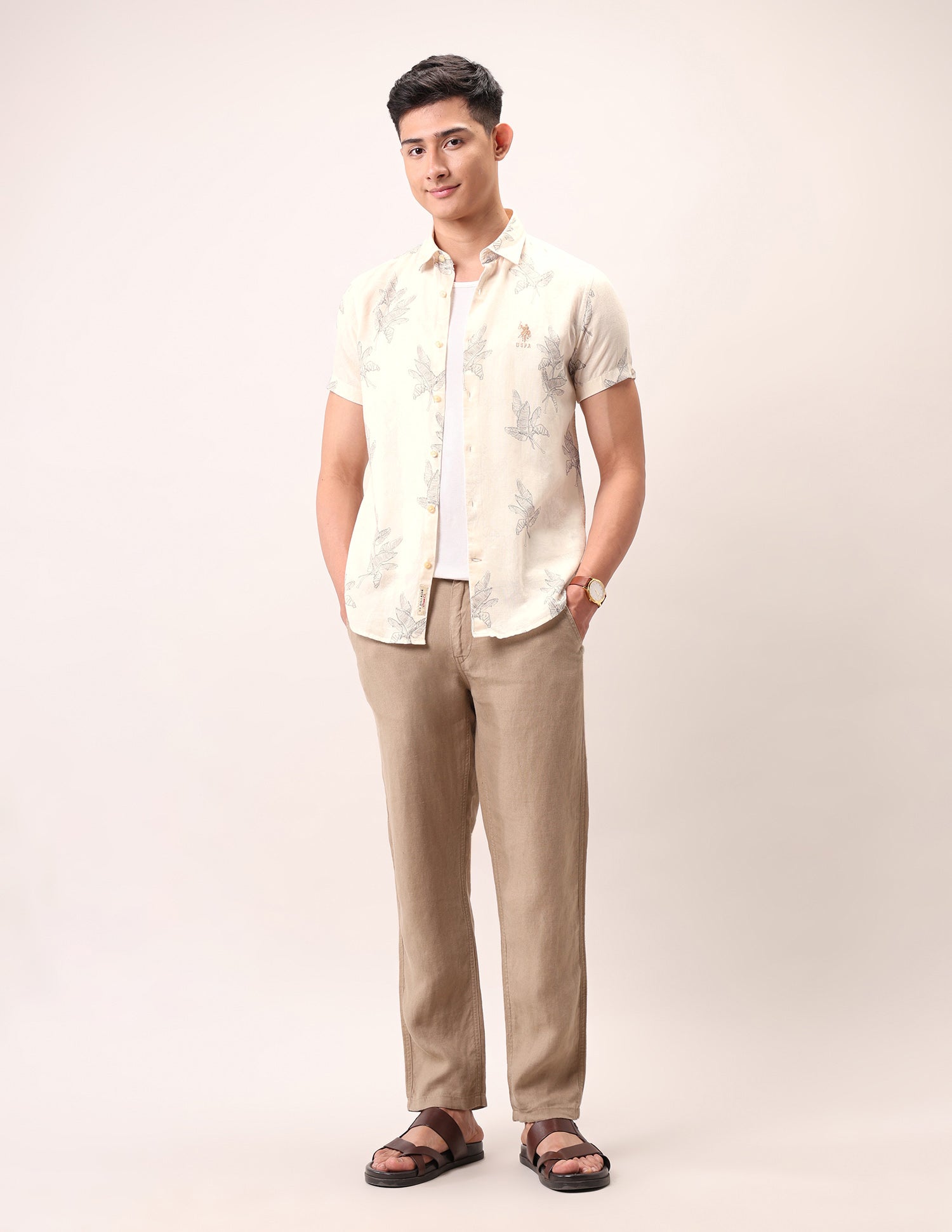 Tropical Regular Fit Shirt Ivory - U.S. Polo Assn. India | Large