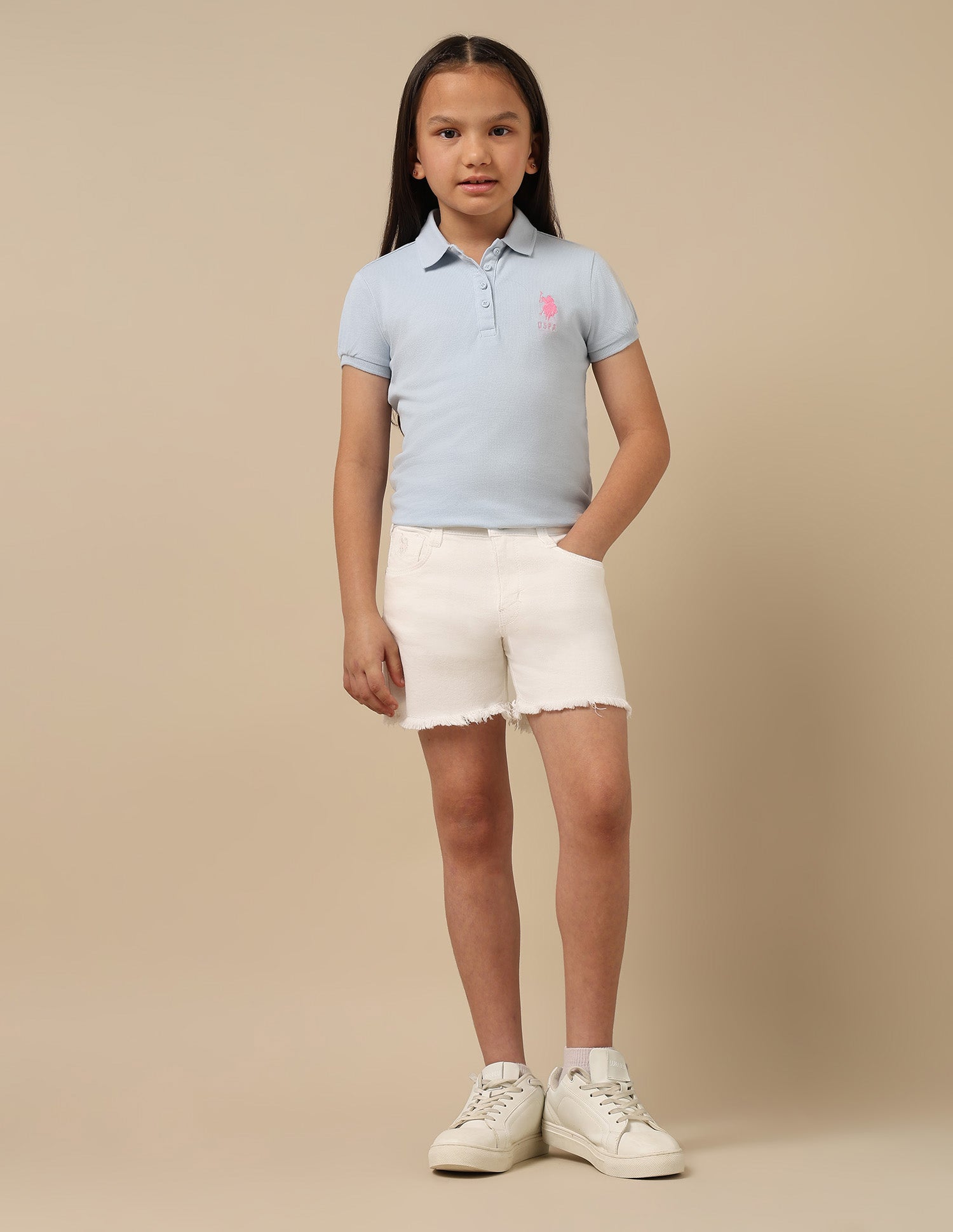 Girls Twill Denim Shorts White - U.S. Polo Assn. India | Large